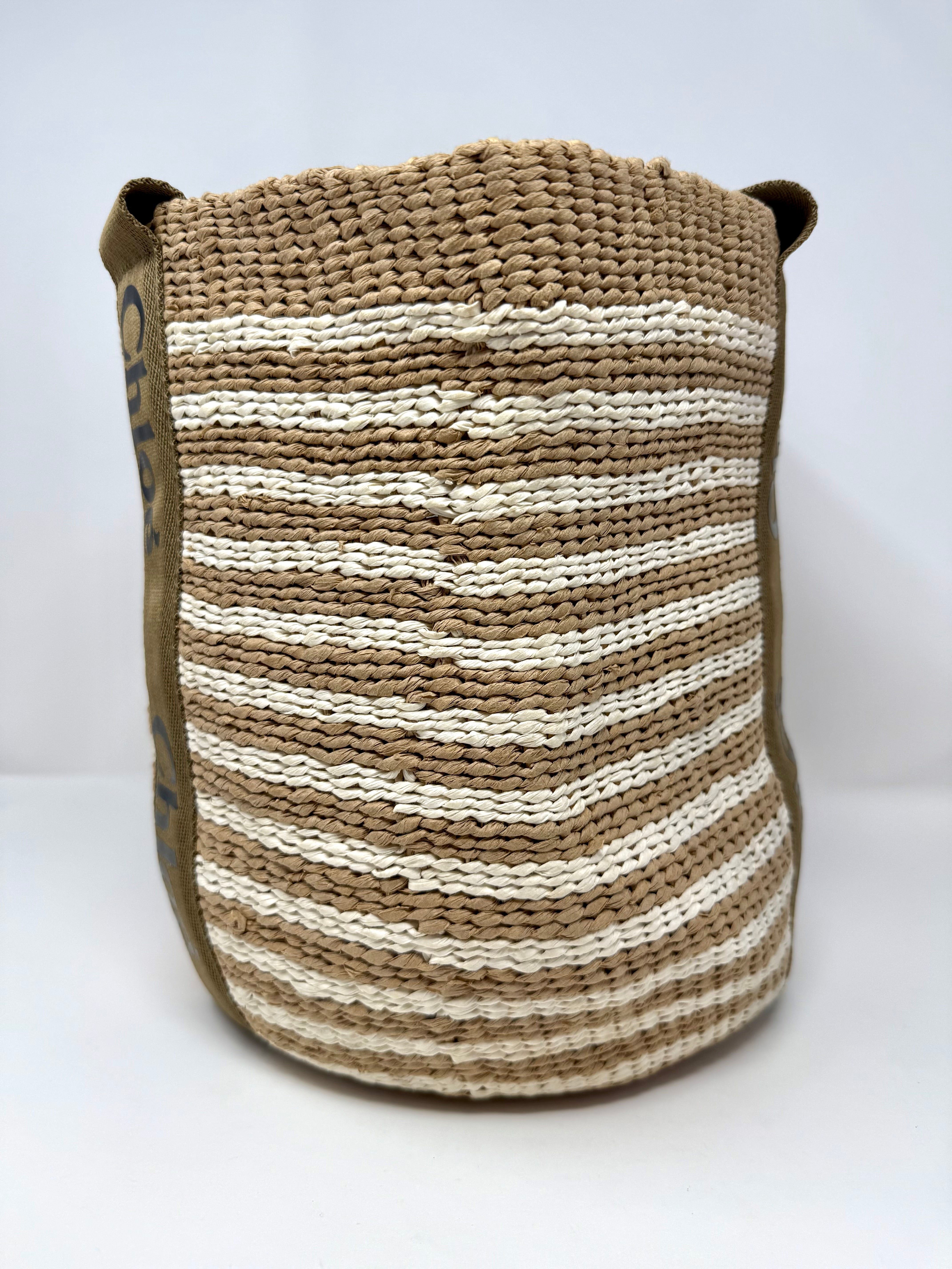 Chloé x Mifuko Woody Large Striped Basket Tote in Natural & White