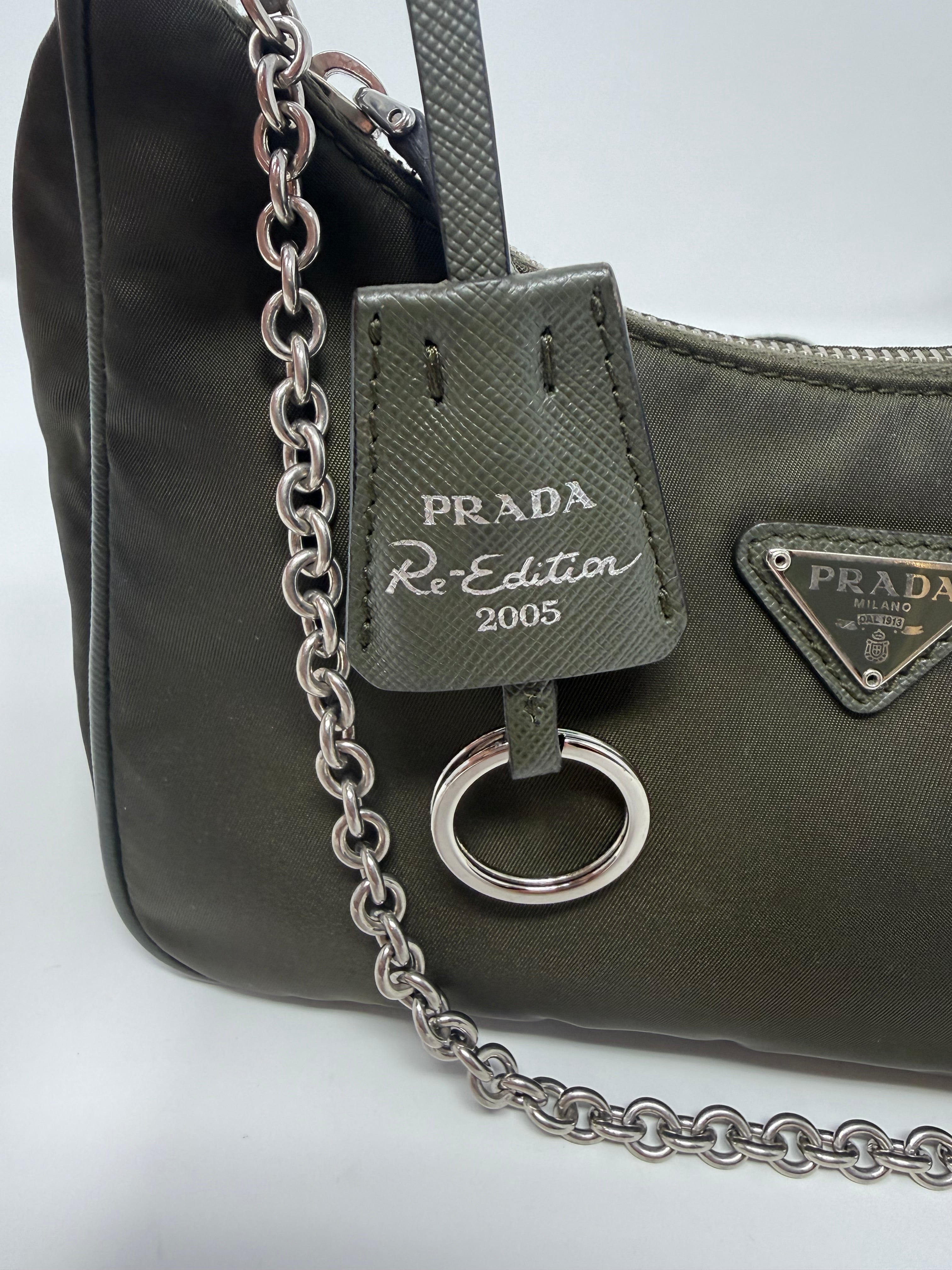 Prada Re-Edition 2005 Nylon Shoulder Bag in Deep Green