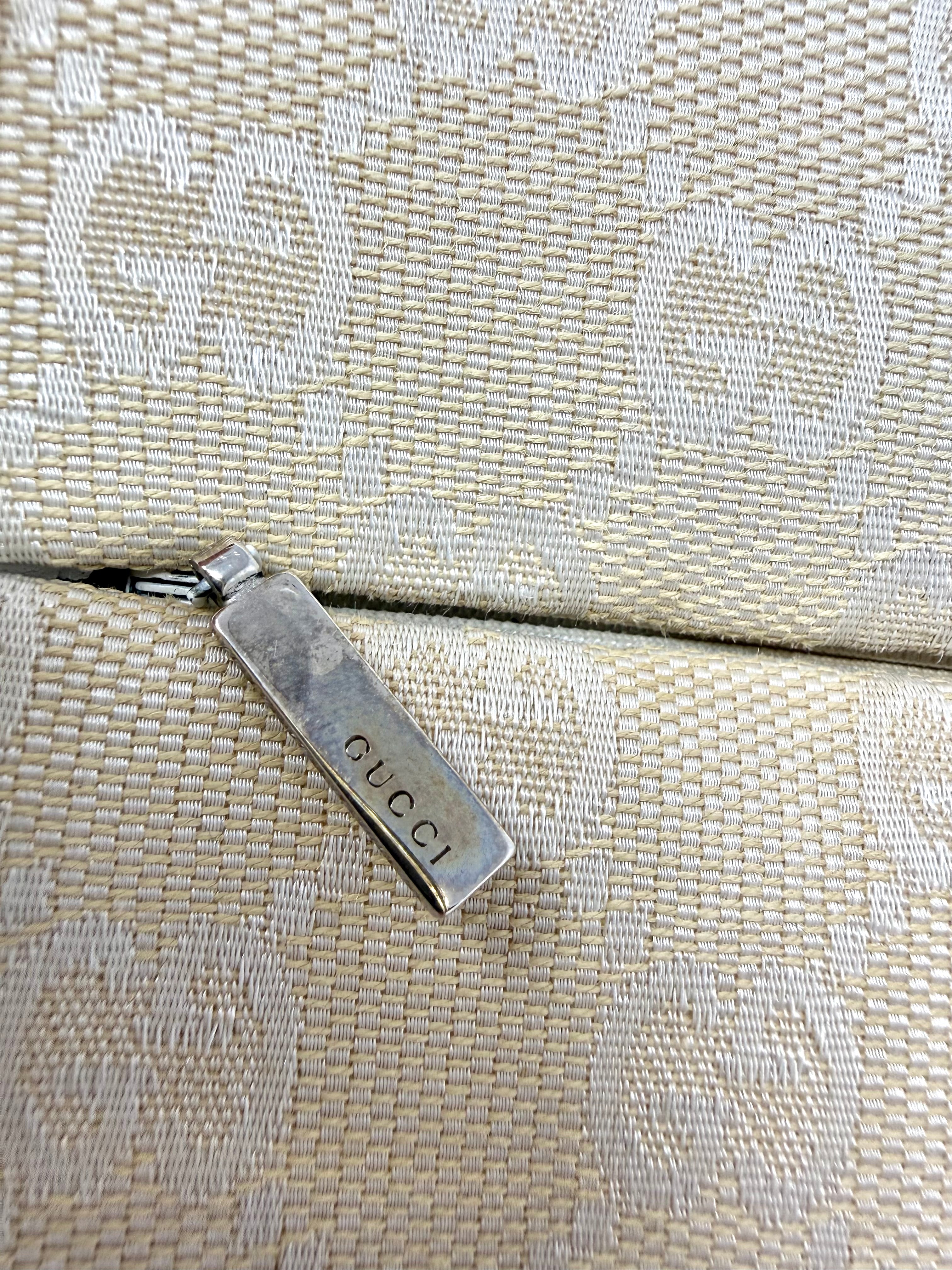 Gucci GG Canvas Bamboo Handle Pochette in Beige & White