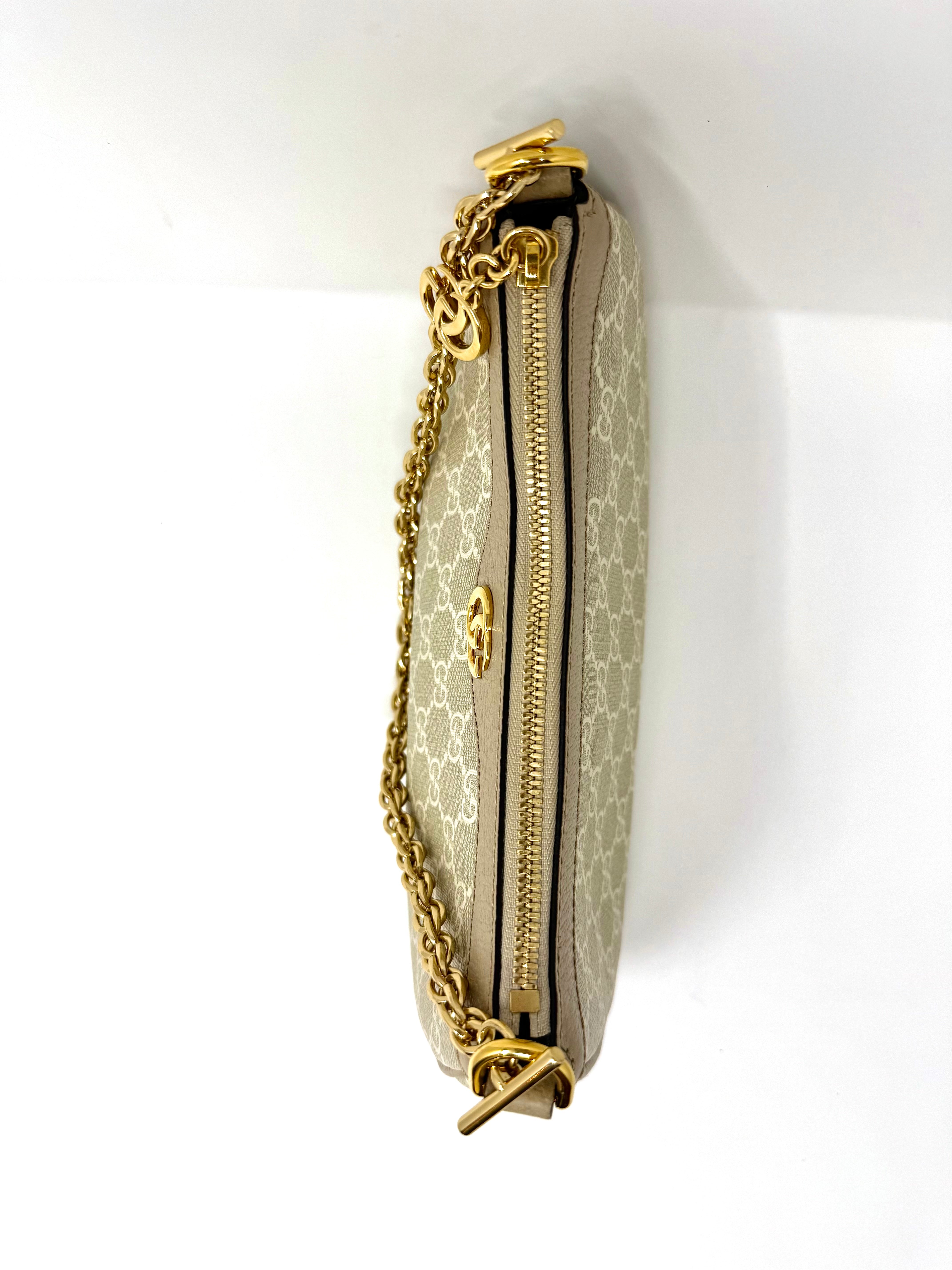 Gucci Ophidia Small Shoulder Bag – GG Supreme Monogram, Beige, Gold Hardware, Like New