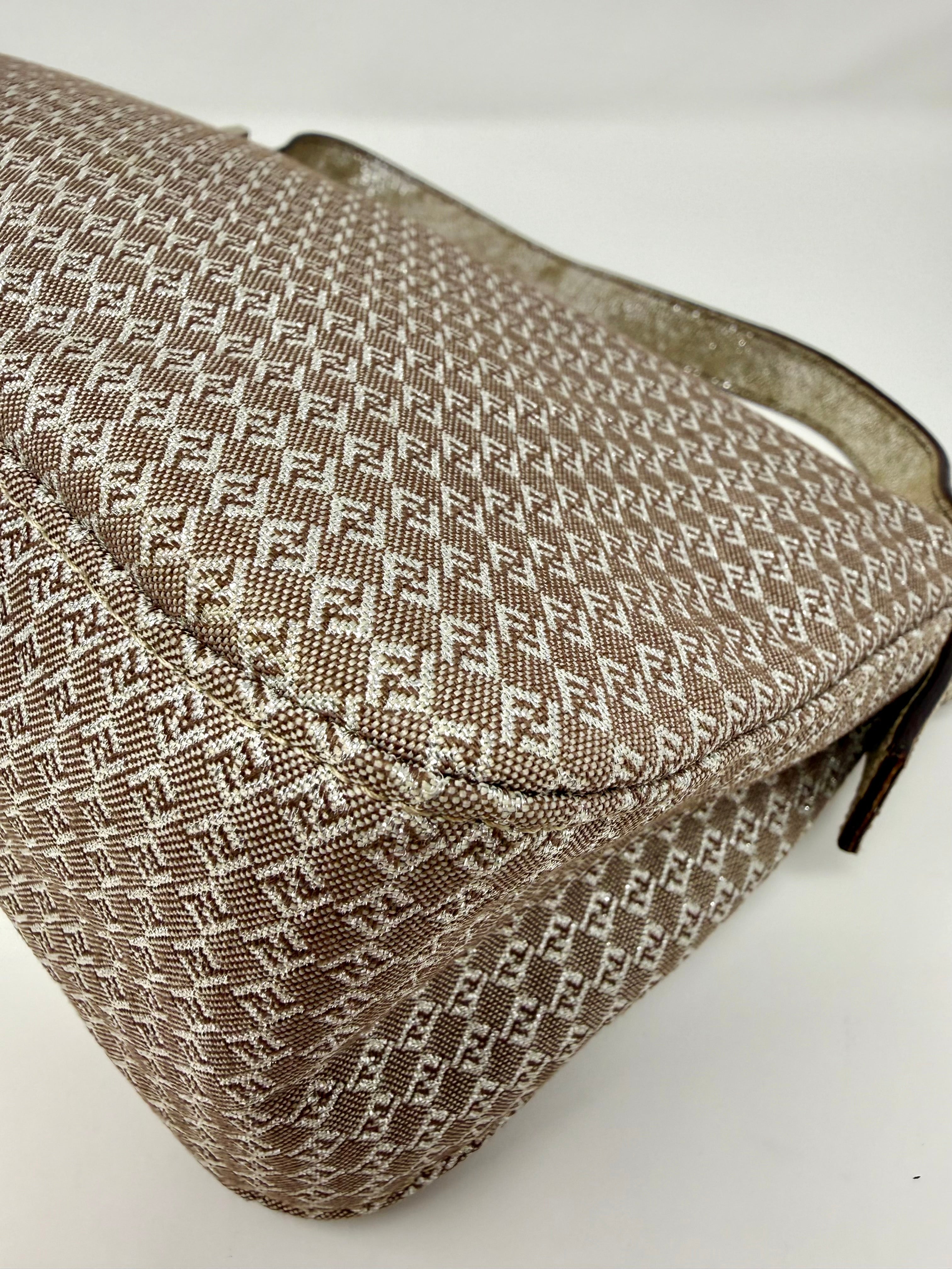 Fendi Vintage Champagne Metallic Zucchino Forever Baguette Shoulder Bag