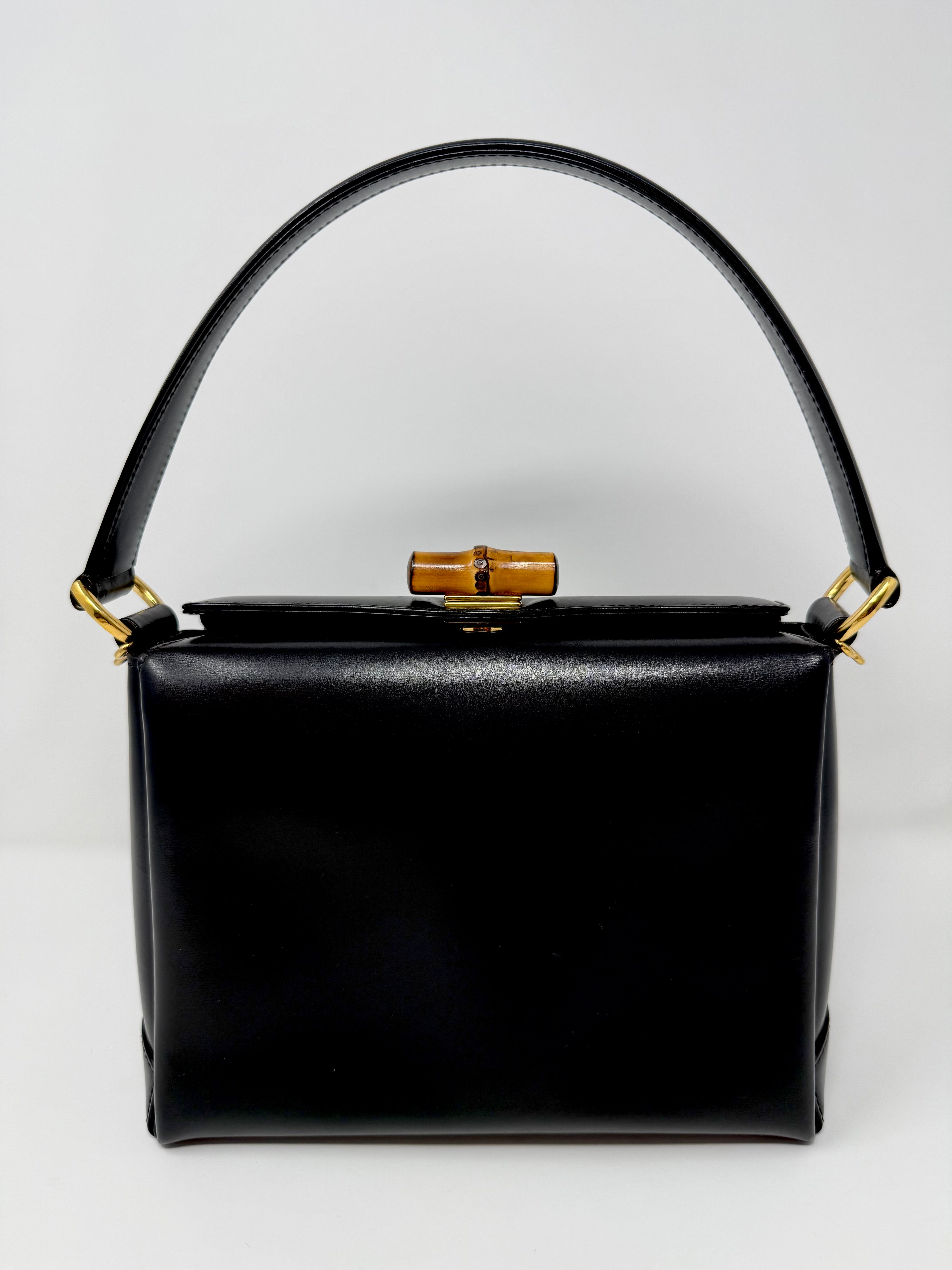 Vintage Gucci Bamboo 2-Way Top Handle Bag Black Leather