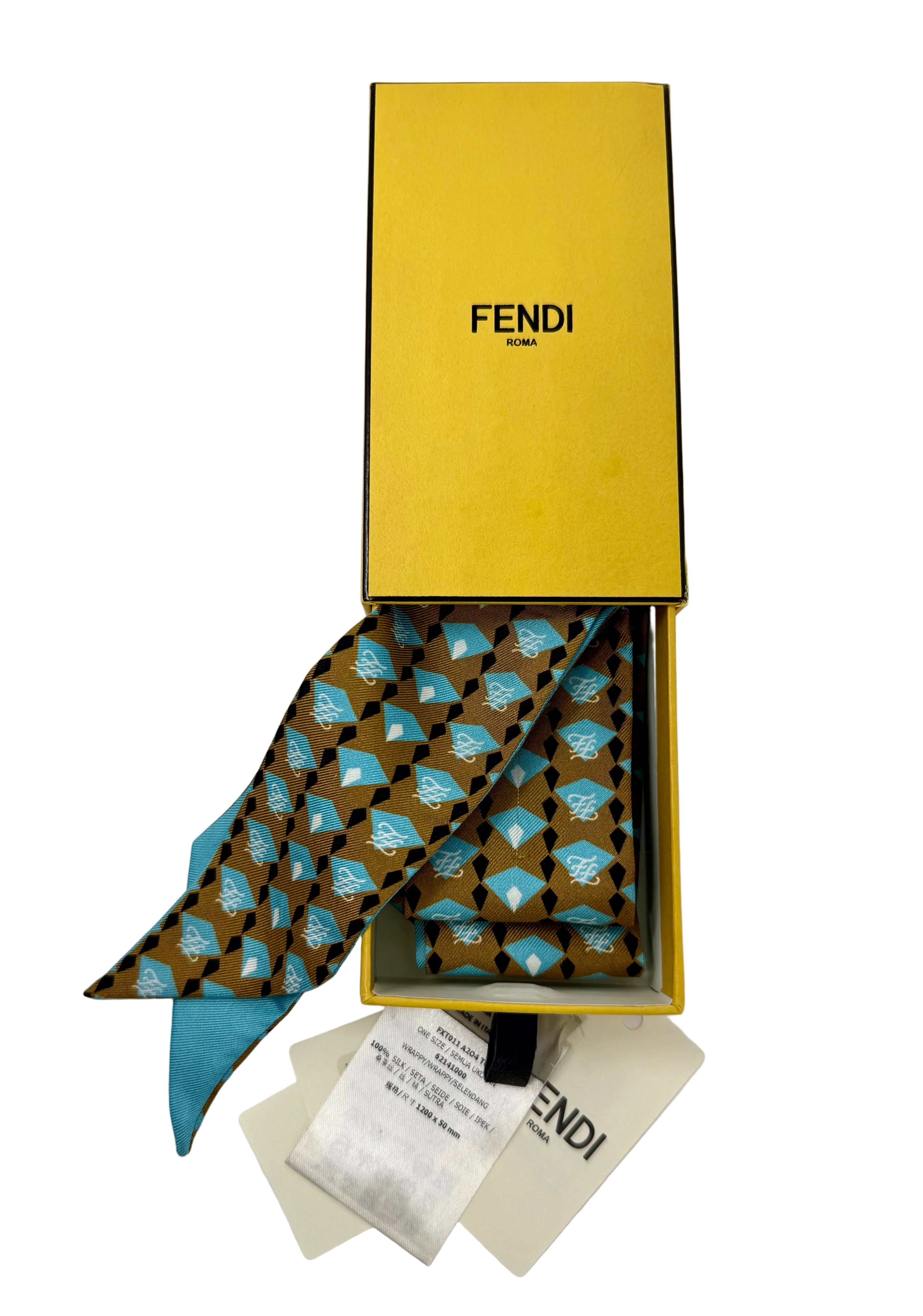 Fendi Graffiti Wrappy Silk Bandeau – Brown & Turquoise