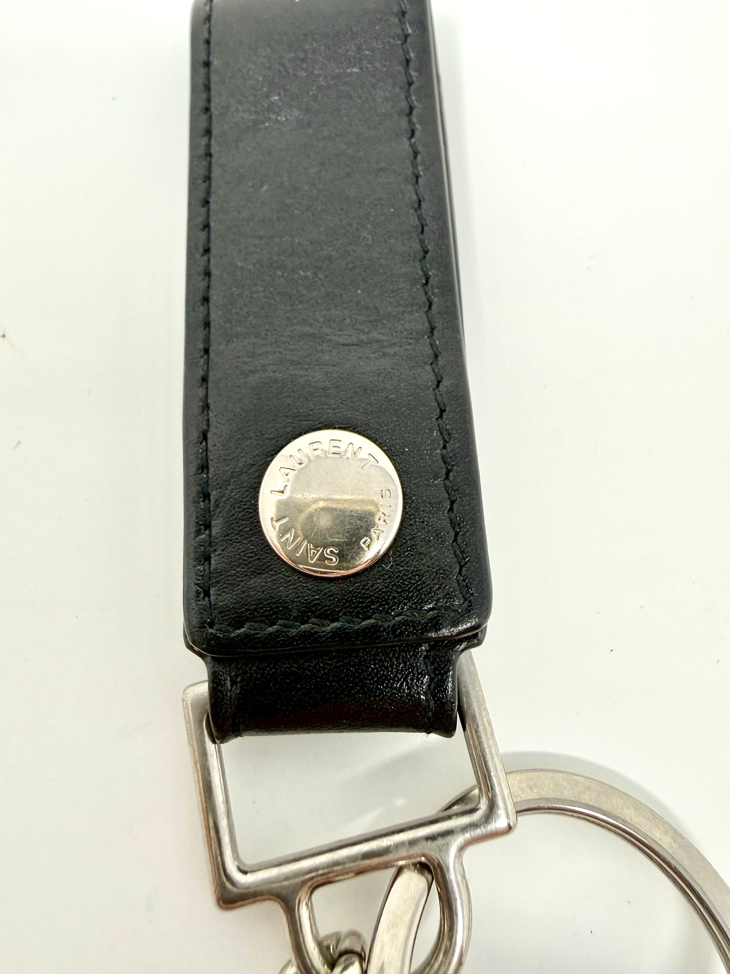 Saint Laurent Cassandre Black Leather Key Ring