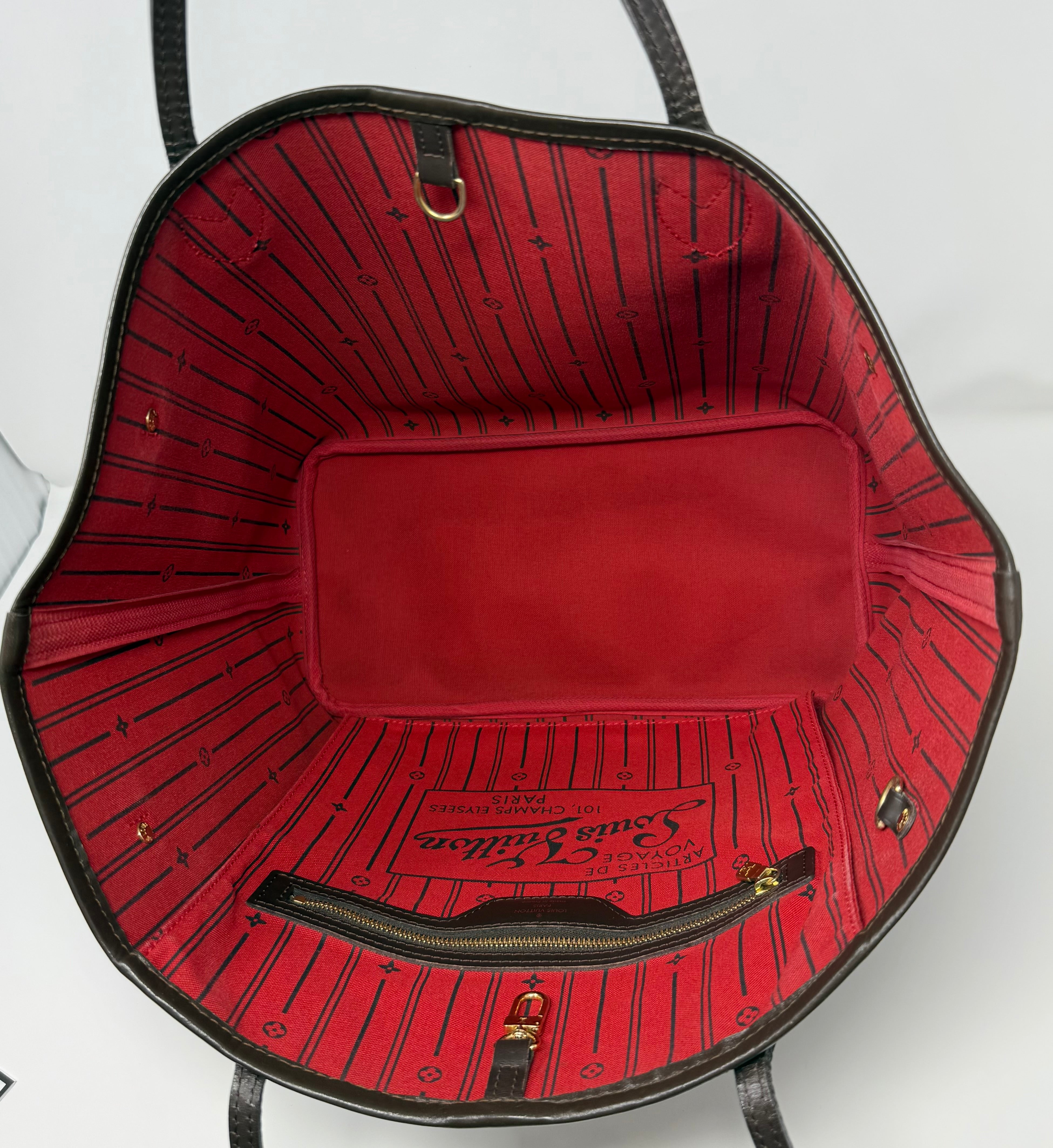Louis Vuitton Neverfull MM Damier Ebene Tote Bag, Red Interior, 2008
