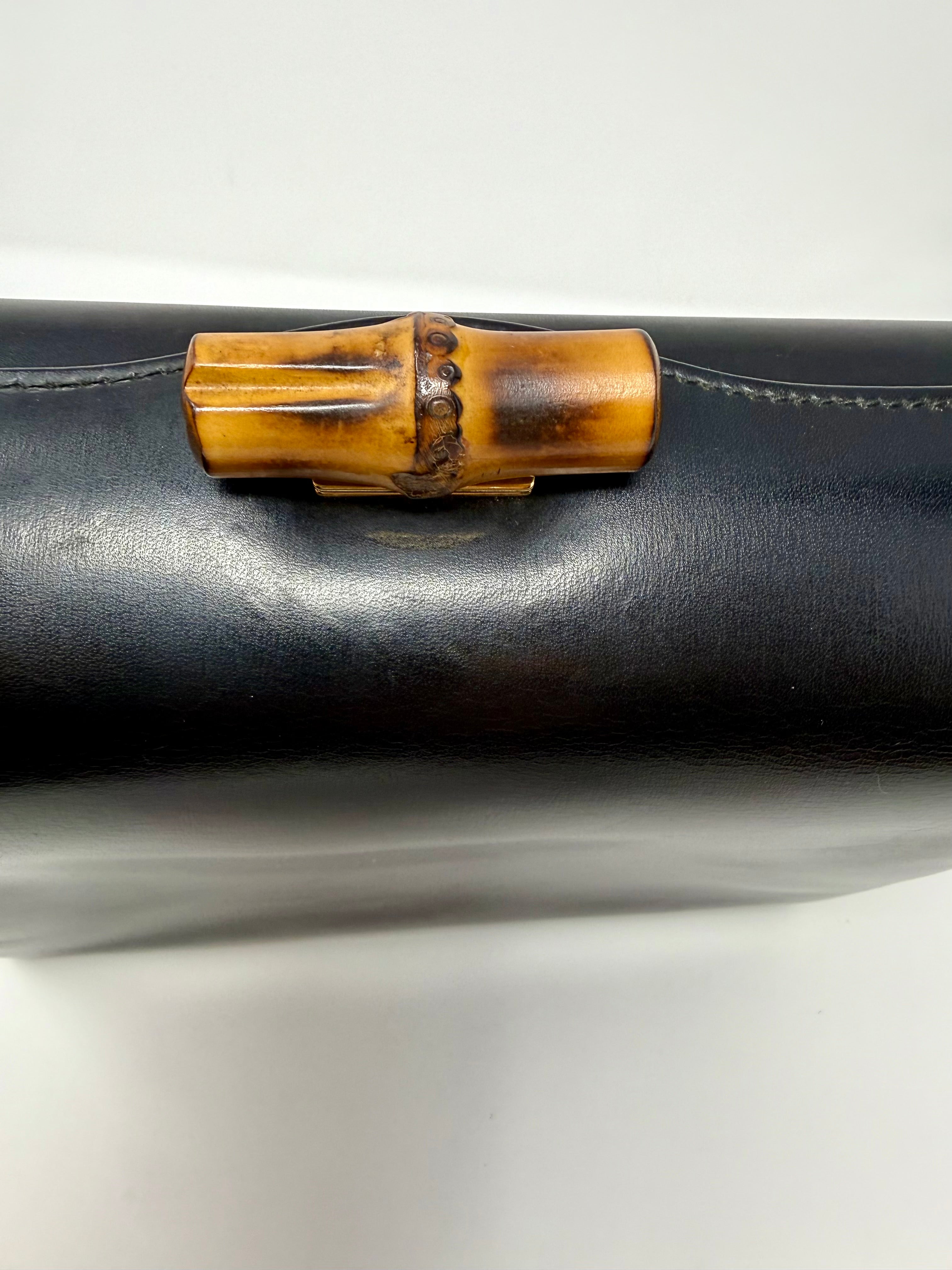 Vintage Gucci Bamboo 2-Way Top Handle Bag Black Leather