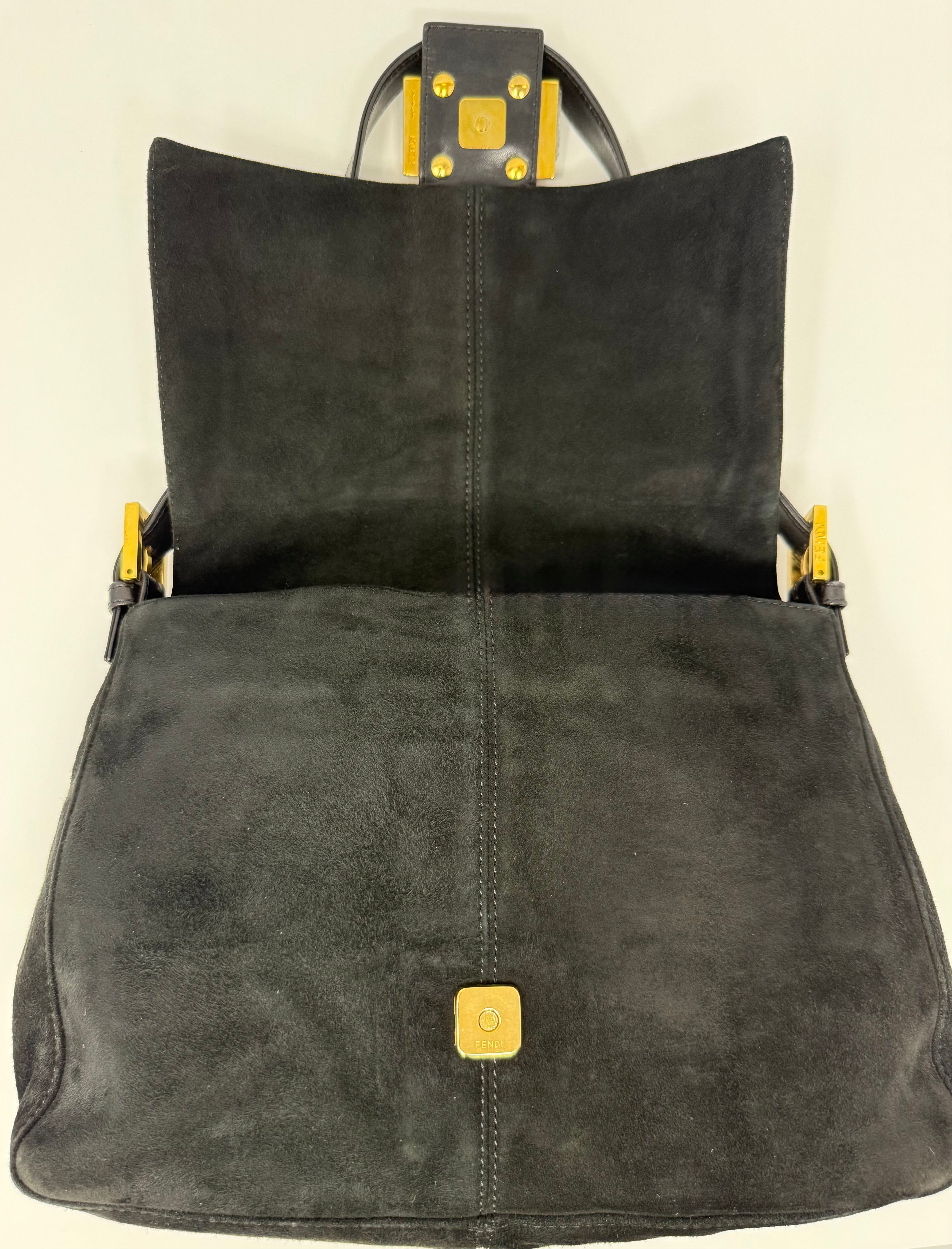 Fendi Mama Baguette Black Suede Shoulder Bag, Y2K Vintage