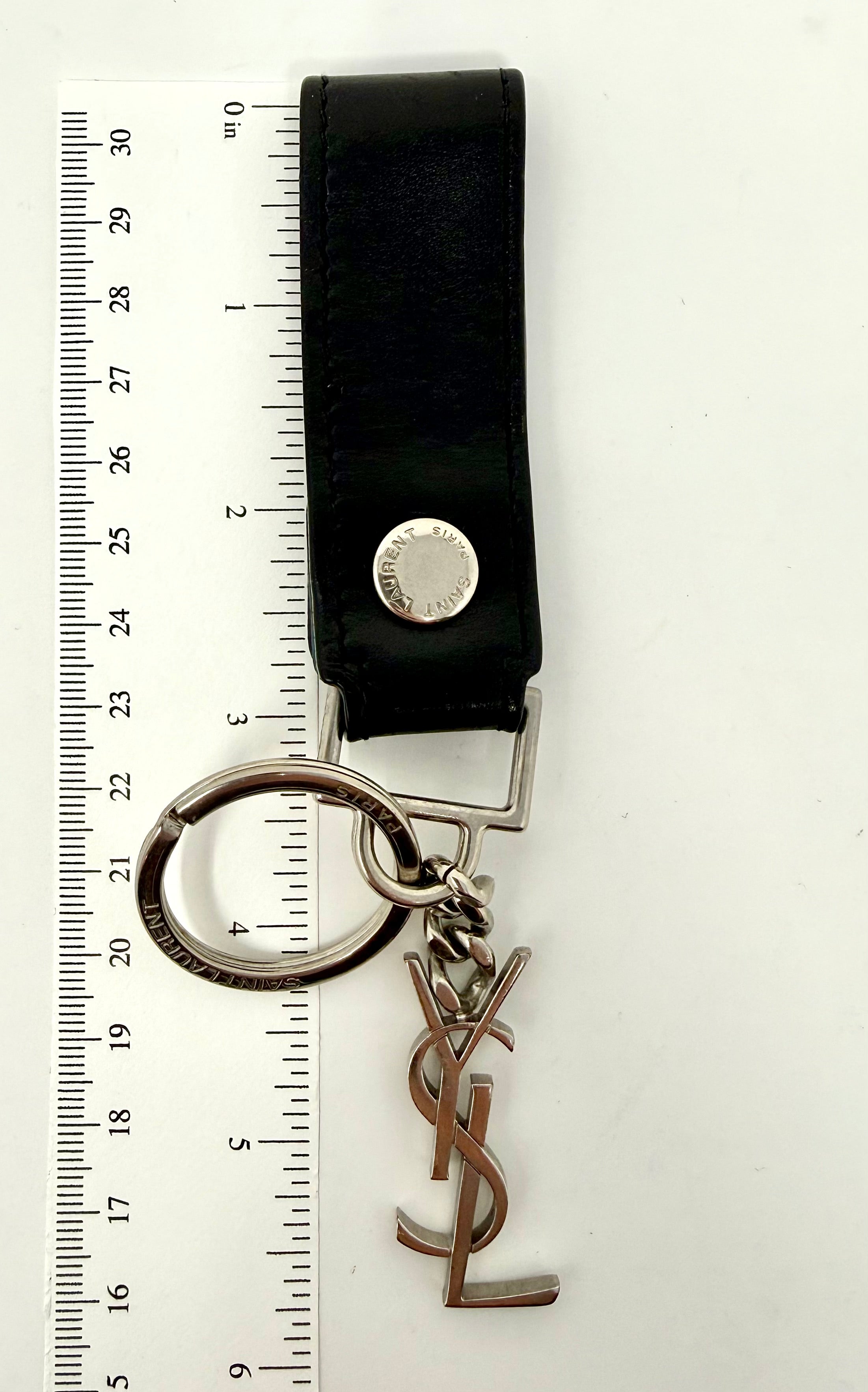 Saint Laurent Cassandre Black Leather Key Ring