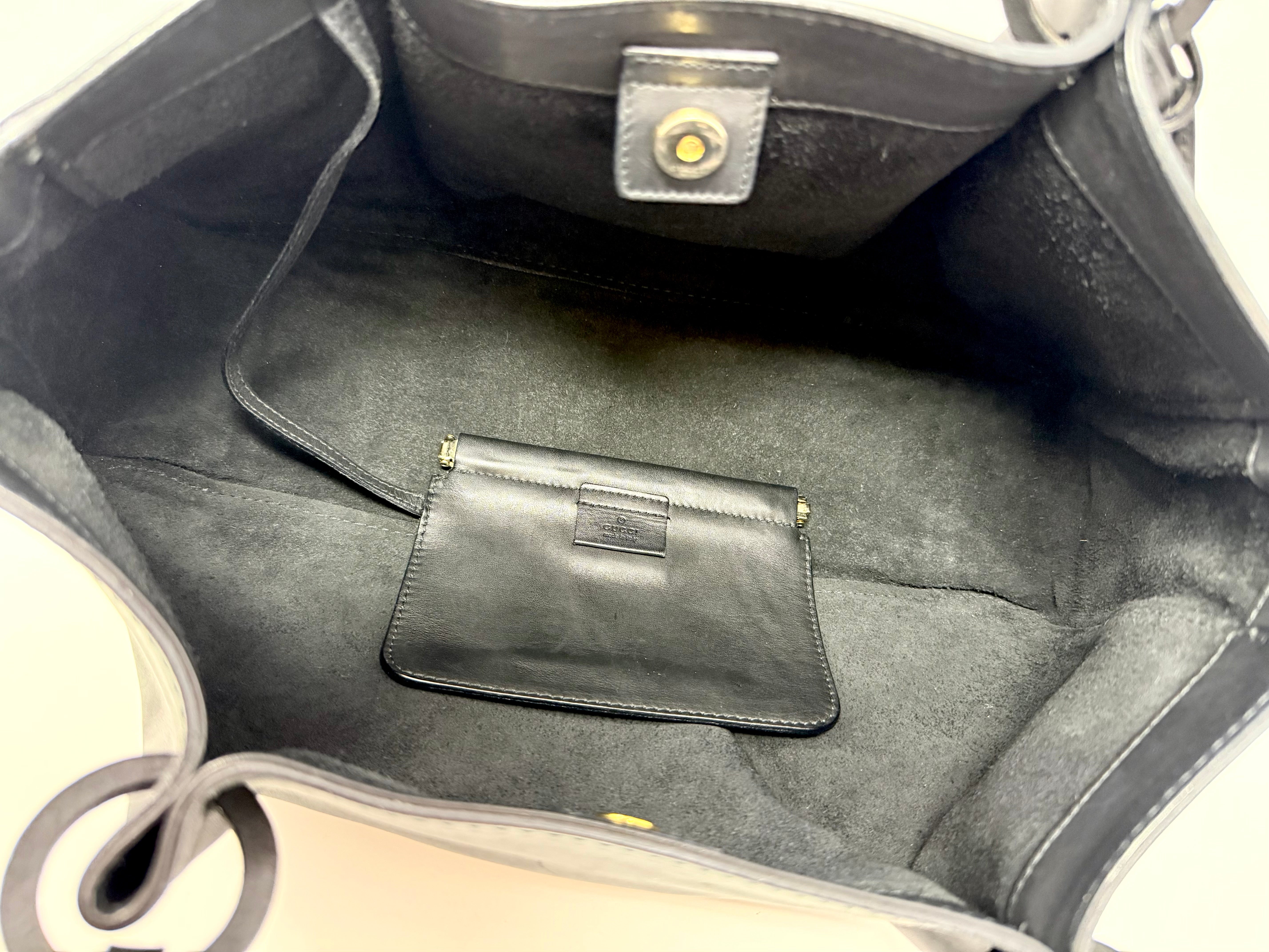 Vintage Gucci Vitello Black Calfskin Tote with Pouch