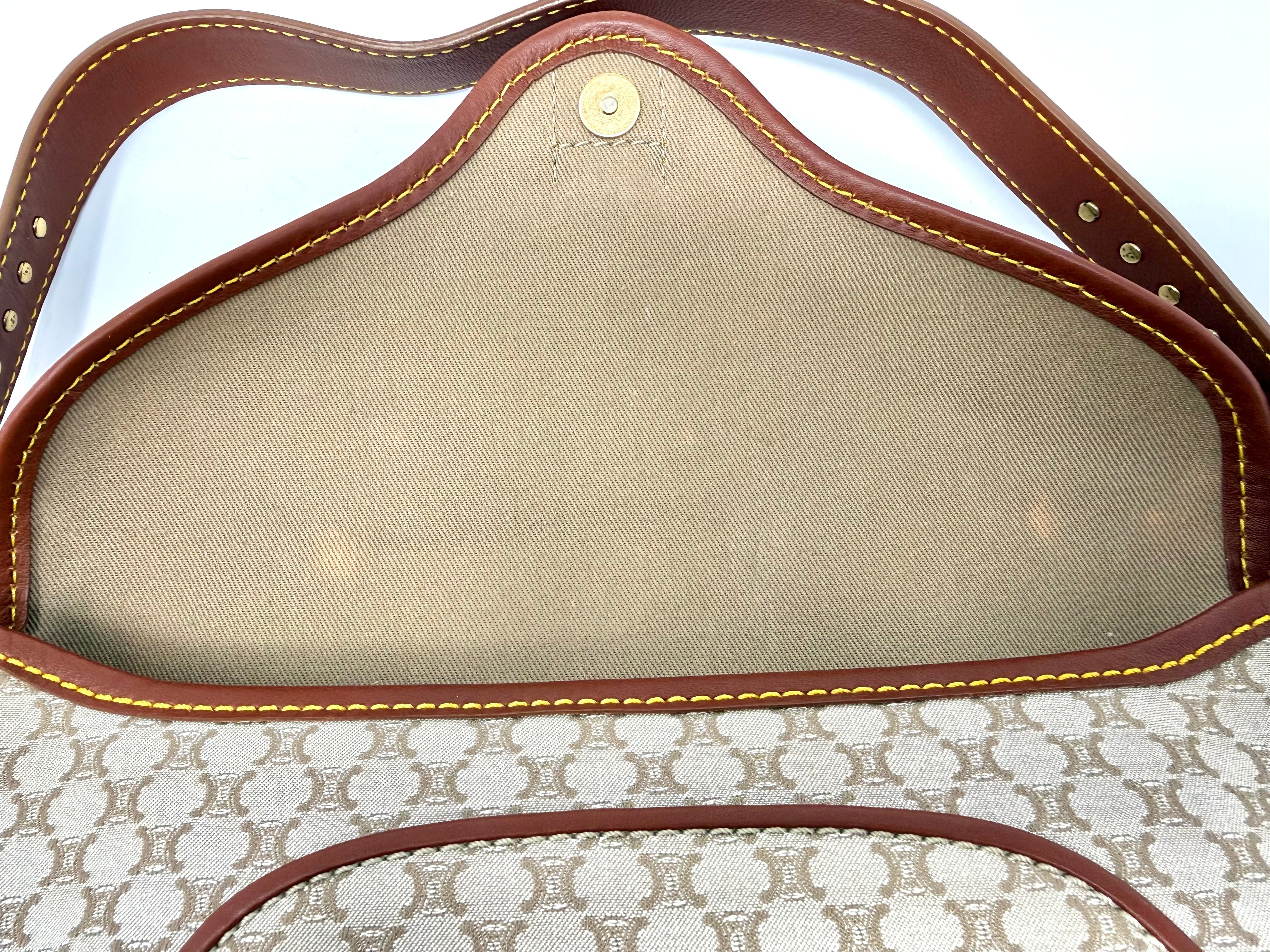 Vintage Céline Macadam Jacquard Flap Shoulder Bag | Beige & Brown