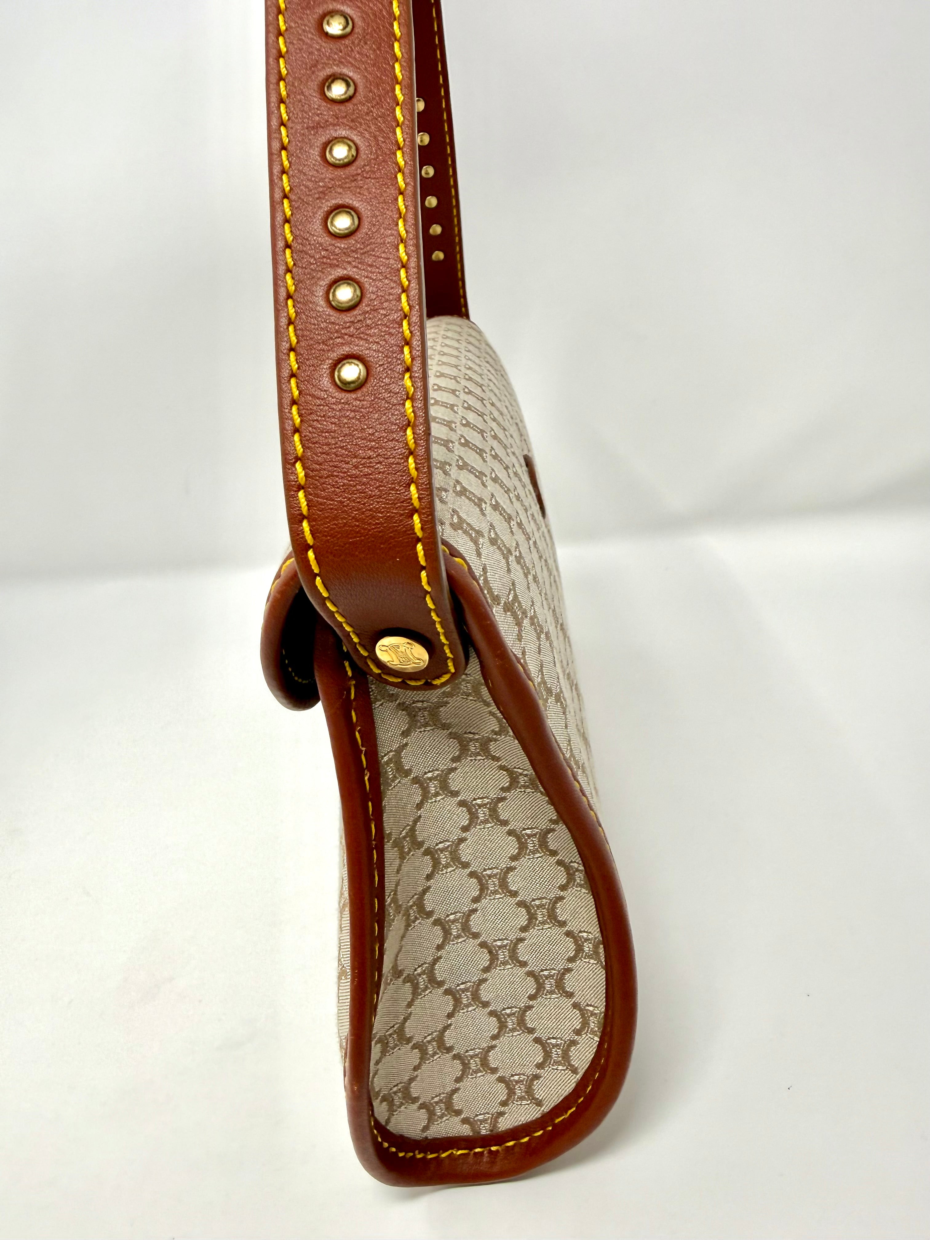 Vintage Céline Macadam Jacquard Flap Shoulder Bag | Beige & Brown