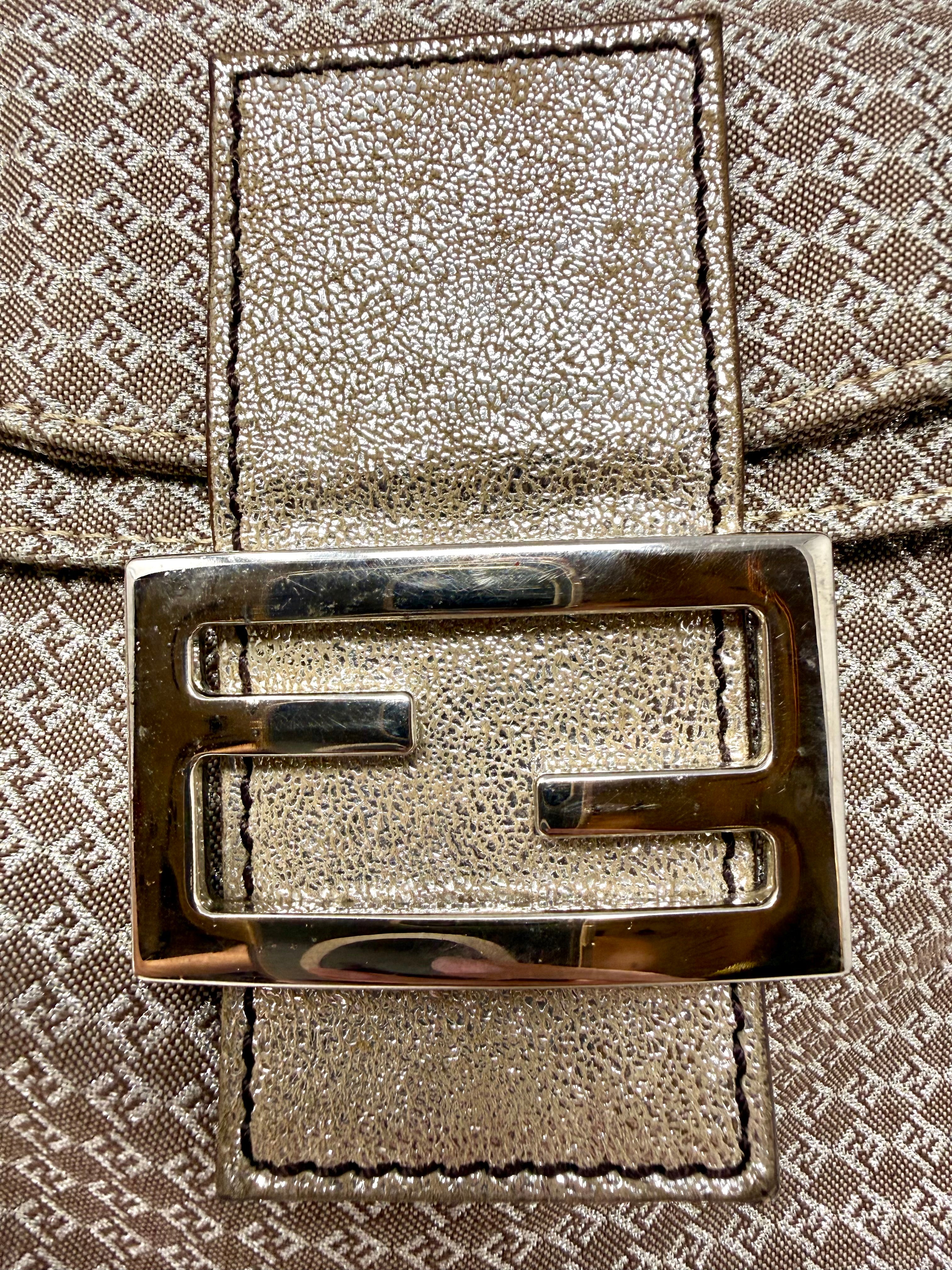 Fendi Vintage Champagne Metallic Zucchino Forever Baguette Shoulder Bag
