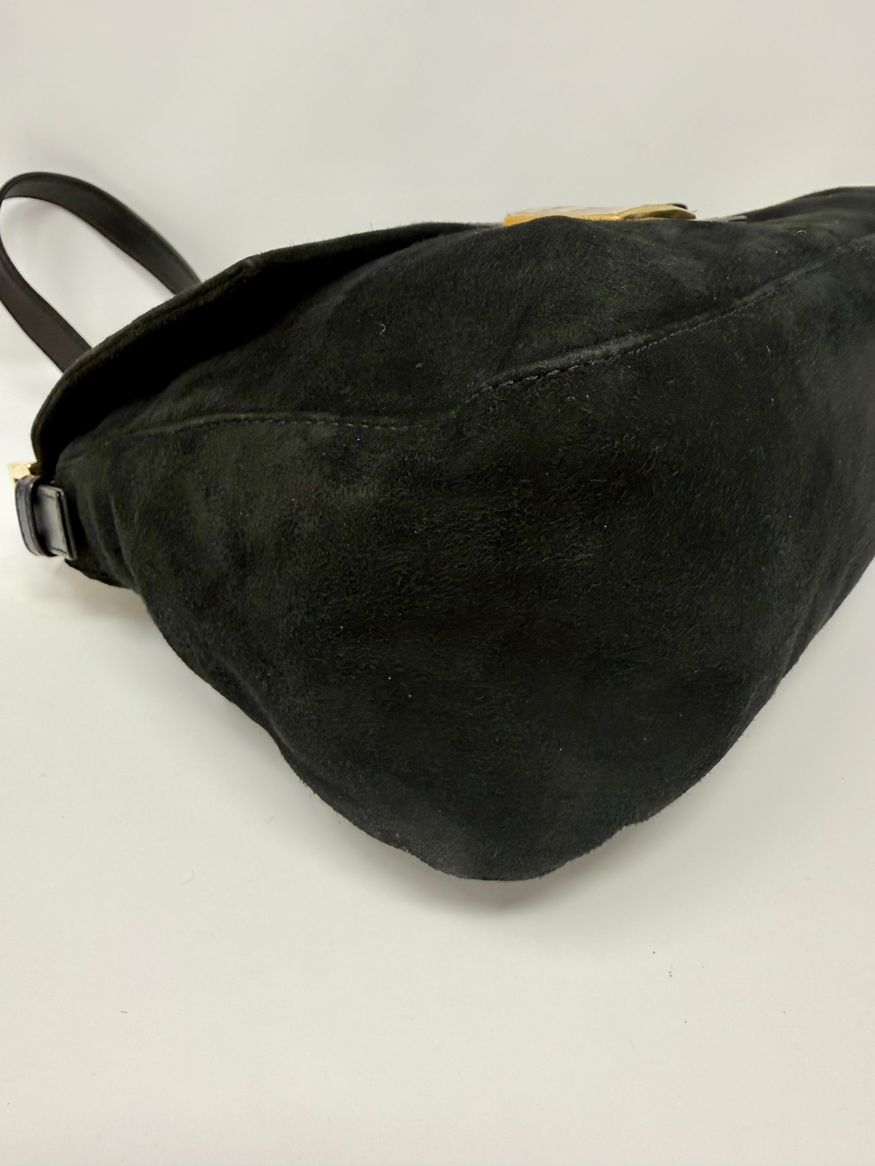 Fendi Mama Baguette Black Suede Shoulder Bag, Y2K Vintage