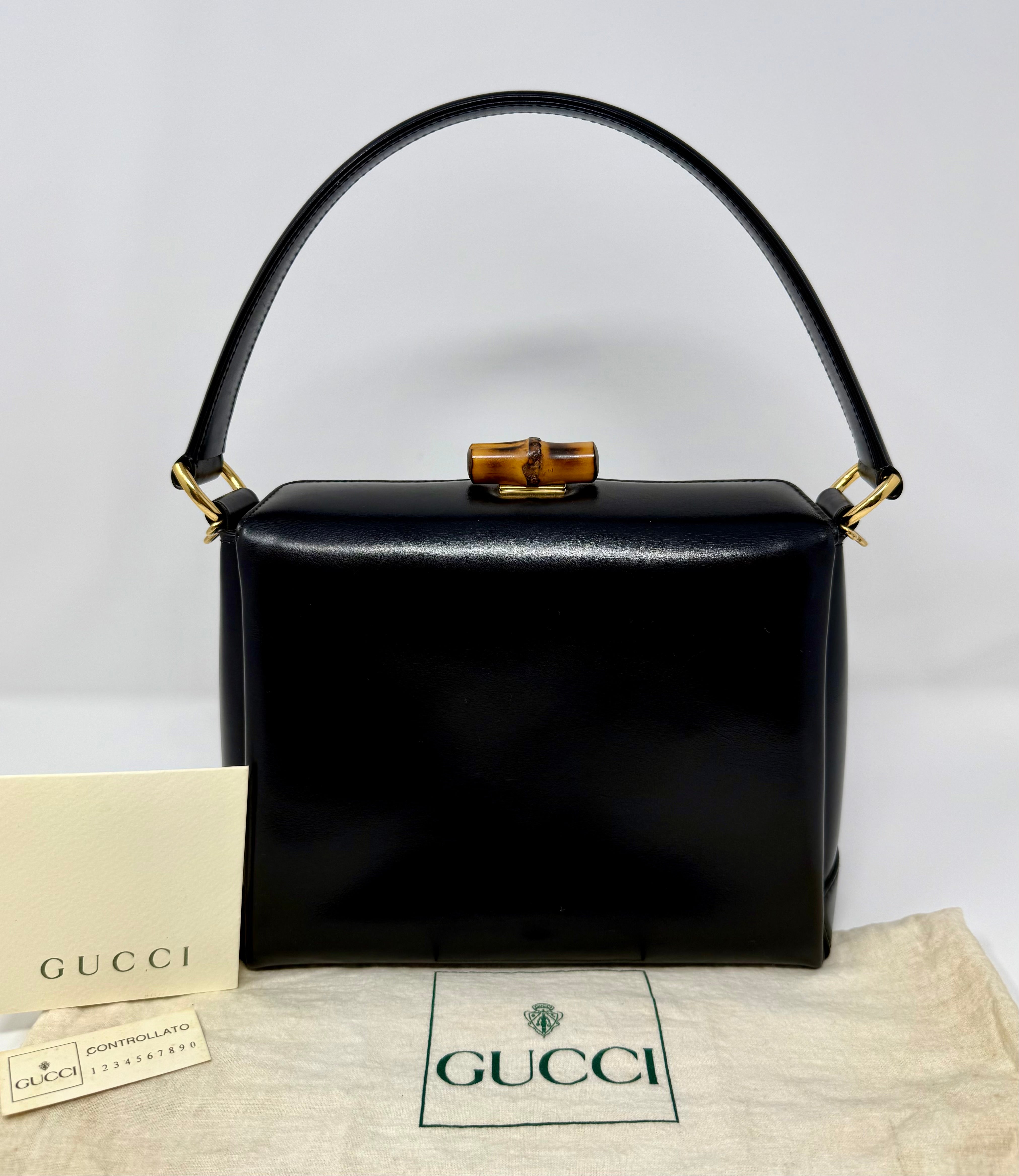 Vintage Gucci Bamboo 2-Way Top Handle Bag Black Leather