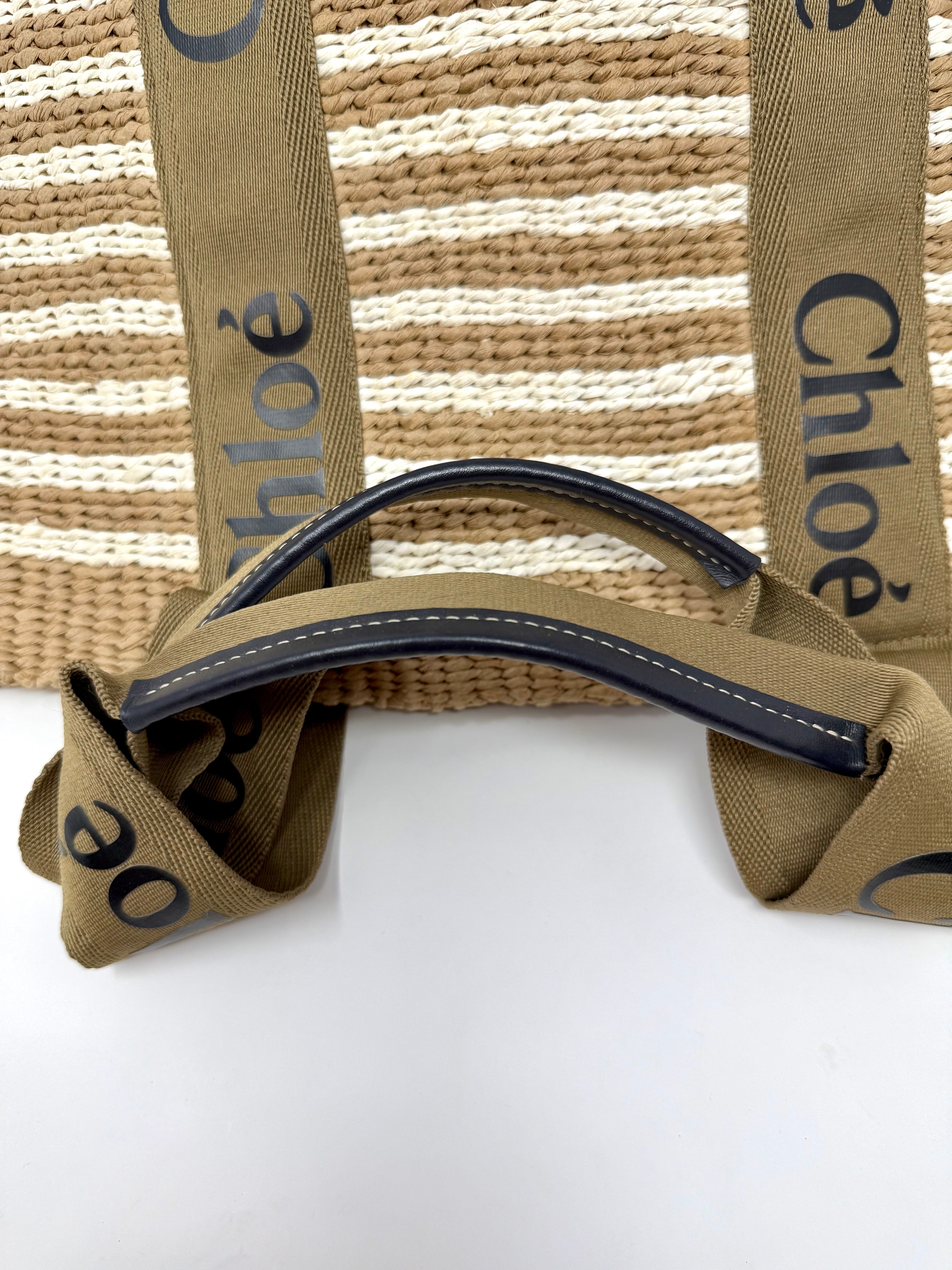 Chloé x Mifuko Woody Large Striped Basket Tote in Natural & White