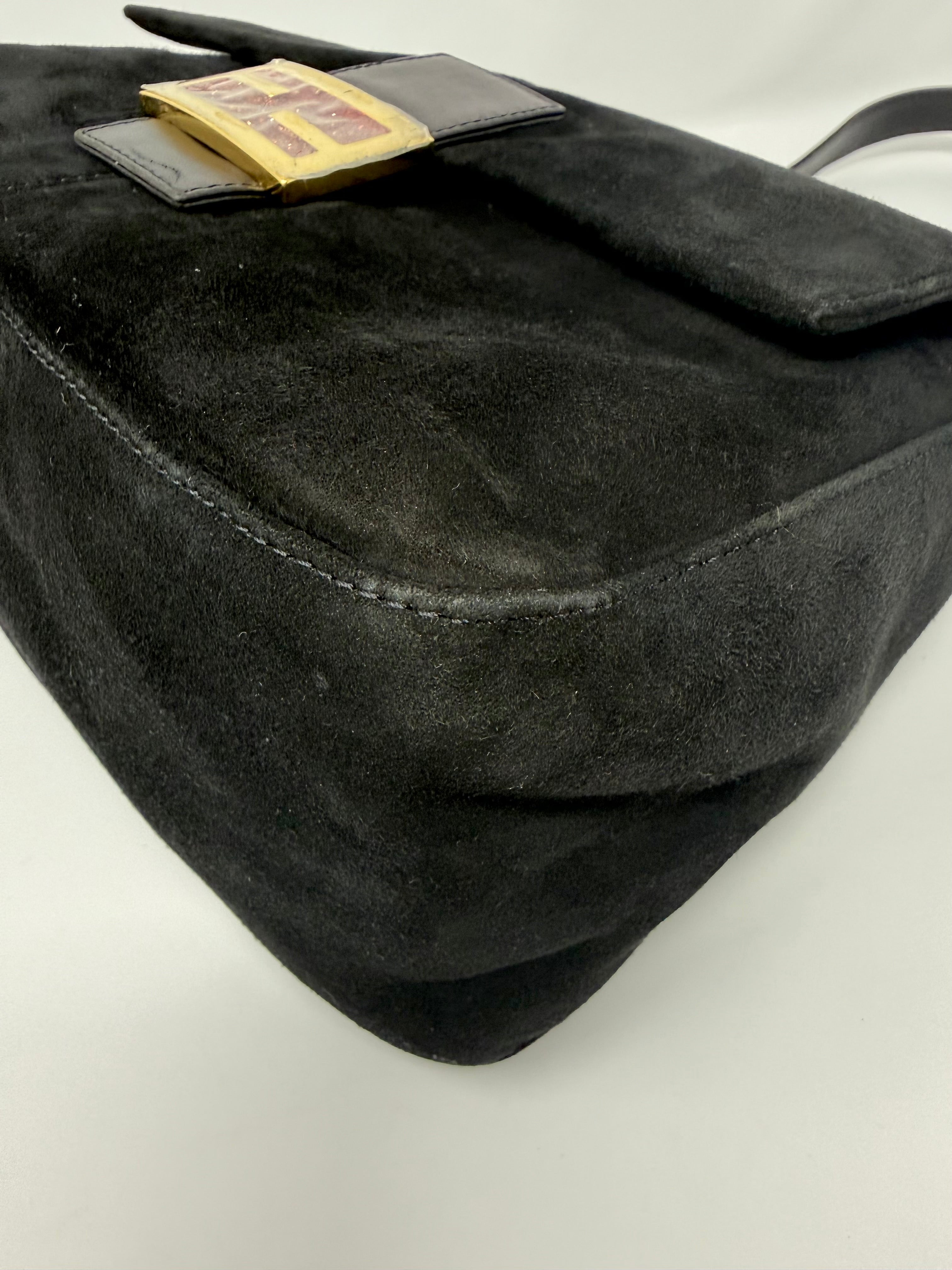 Fendi Mama Baguette Black Suede Shoulder Bag, Y2K Vintage