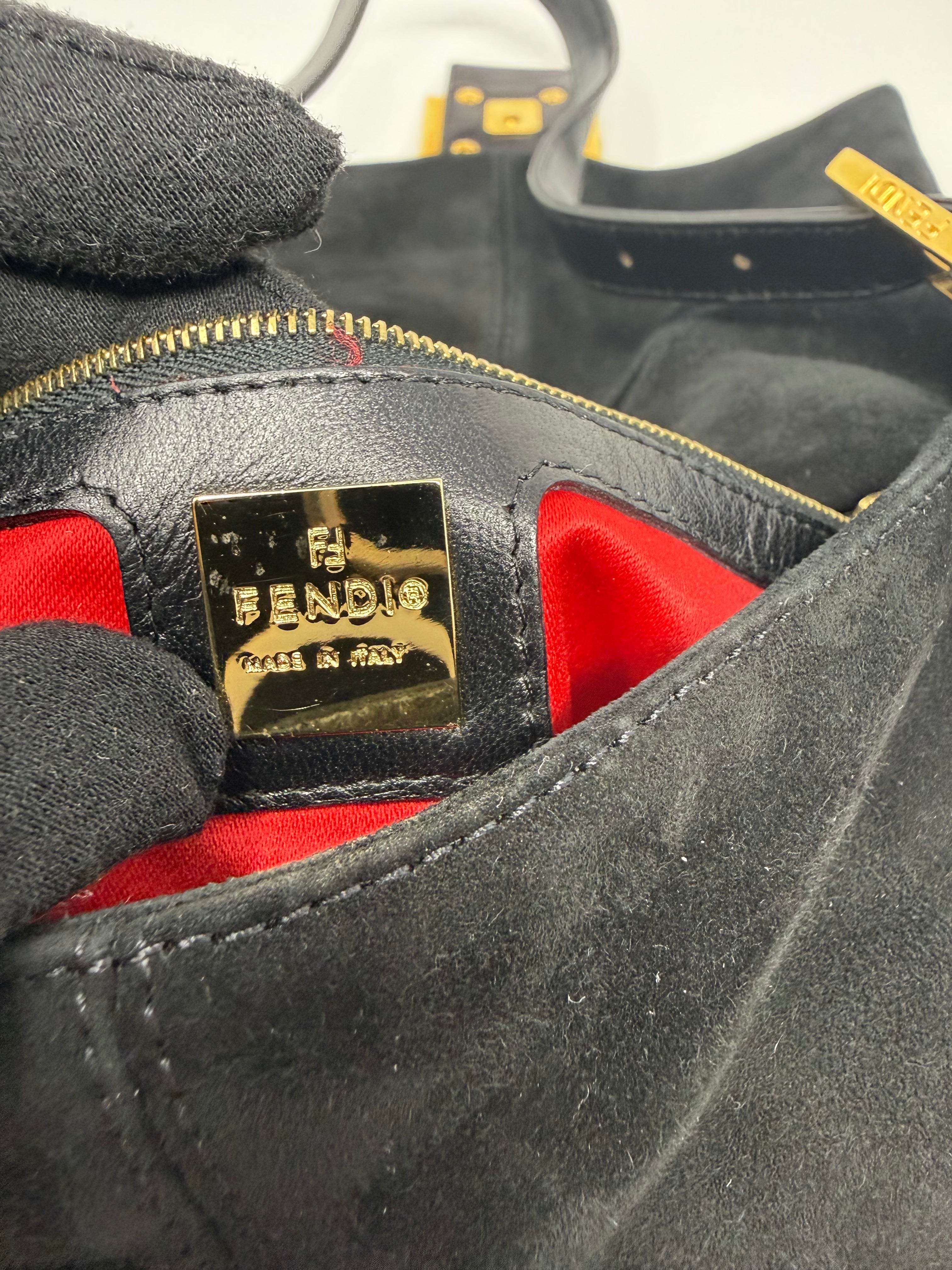 Fendi Mama Baguette Black Suede Shoulder Bag, Y2K Vintage