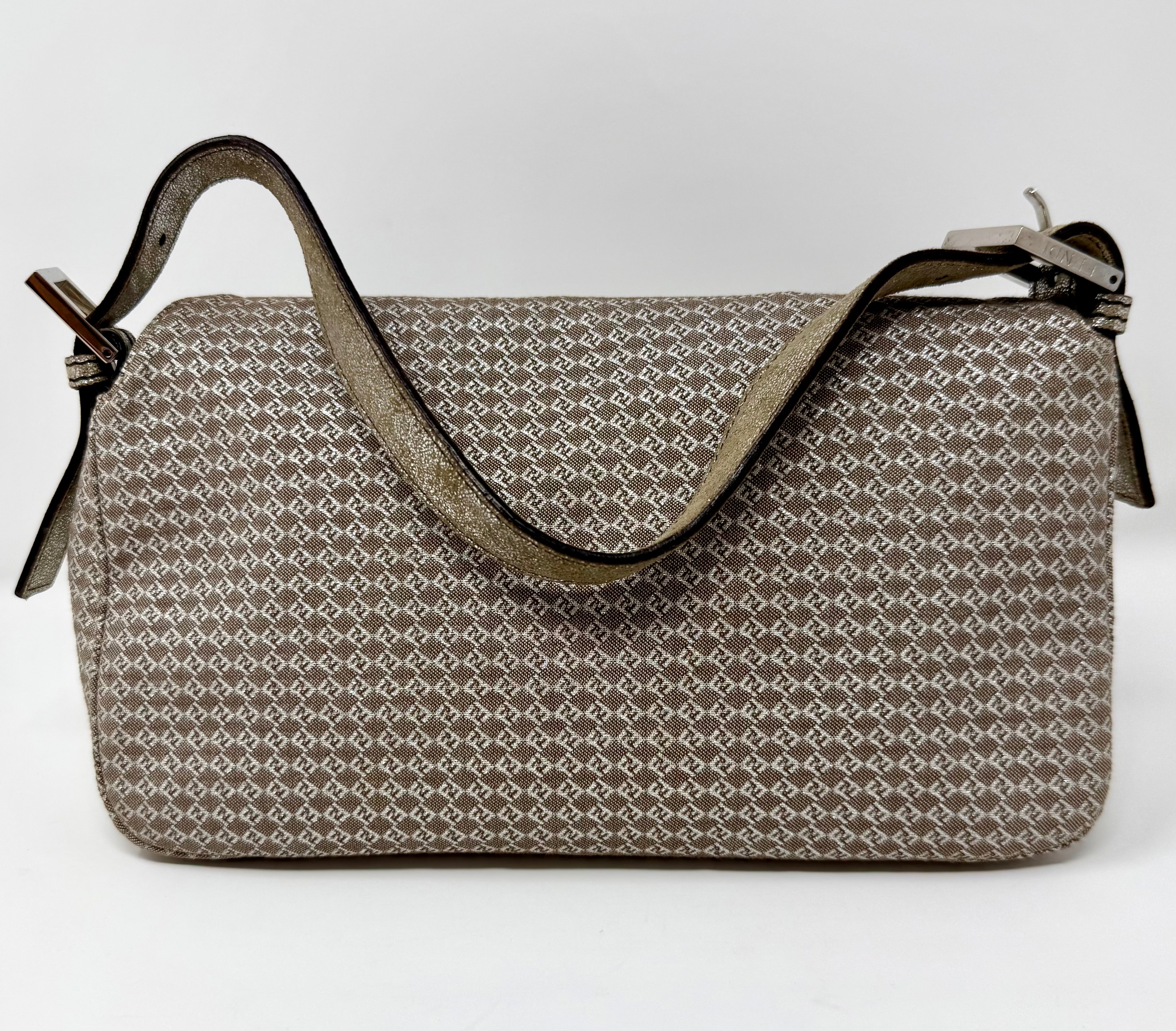 Fendi Vintage Champagne Metallic Zucchino Forever Baguette Shoulder Bag