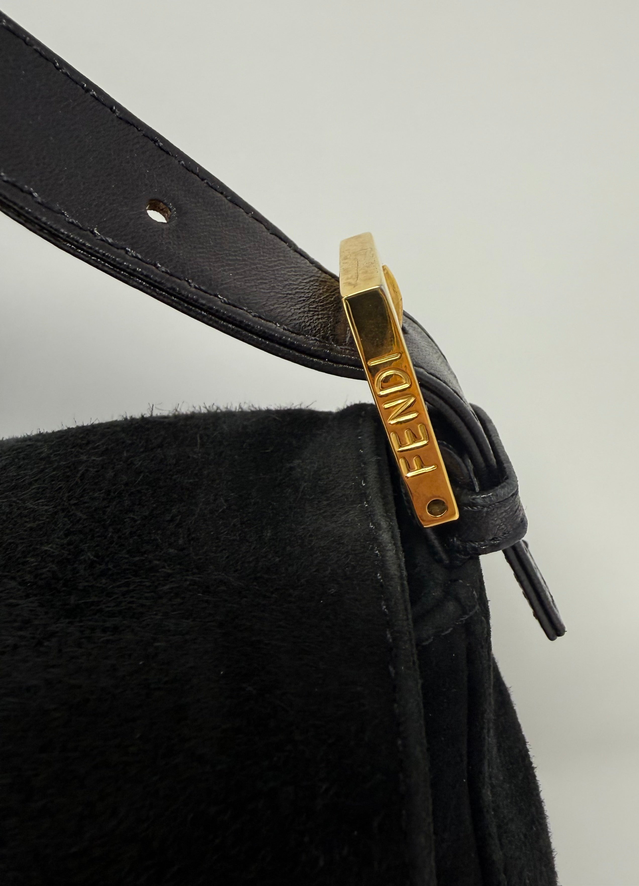 Fendi Mama Baguette Black Suede Shoulder Bag, Y2K Vintage