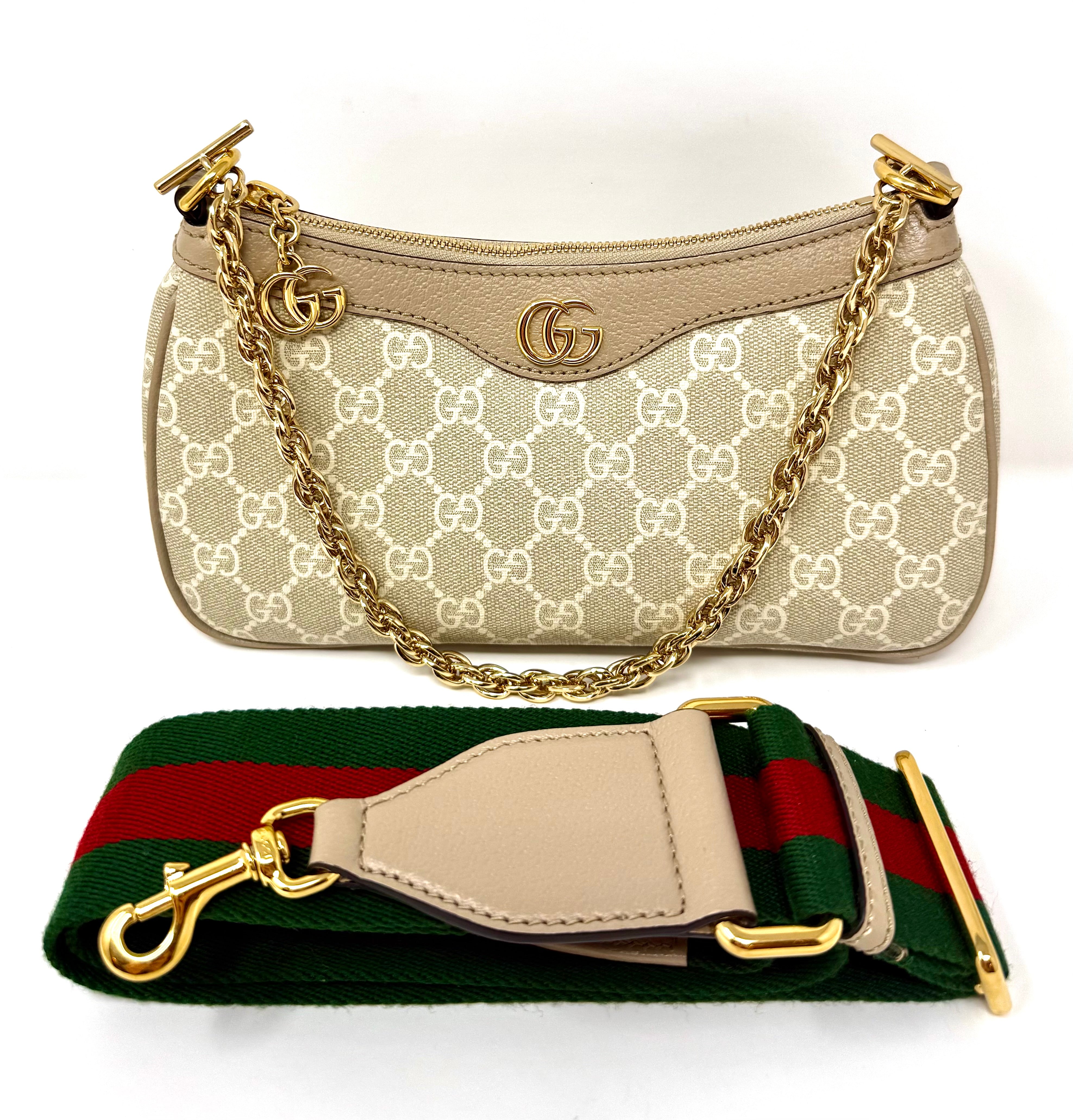 Gucci Ophidia Small Shoulder Bag – GG Supreme Monogram, Beige, Gold Hardware, Like New