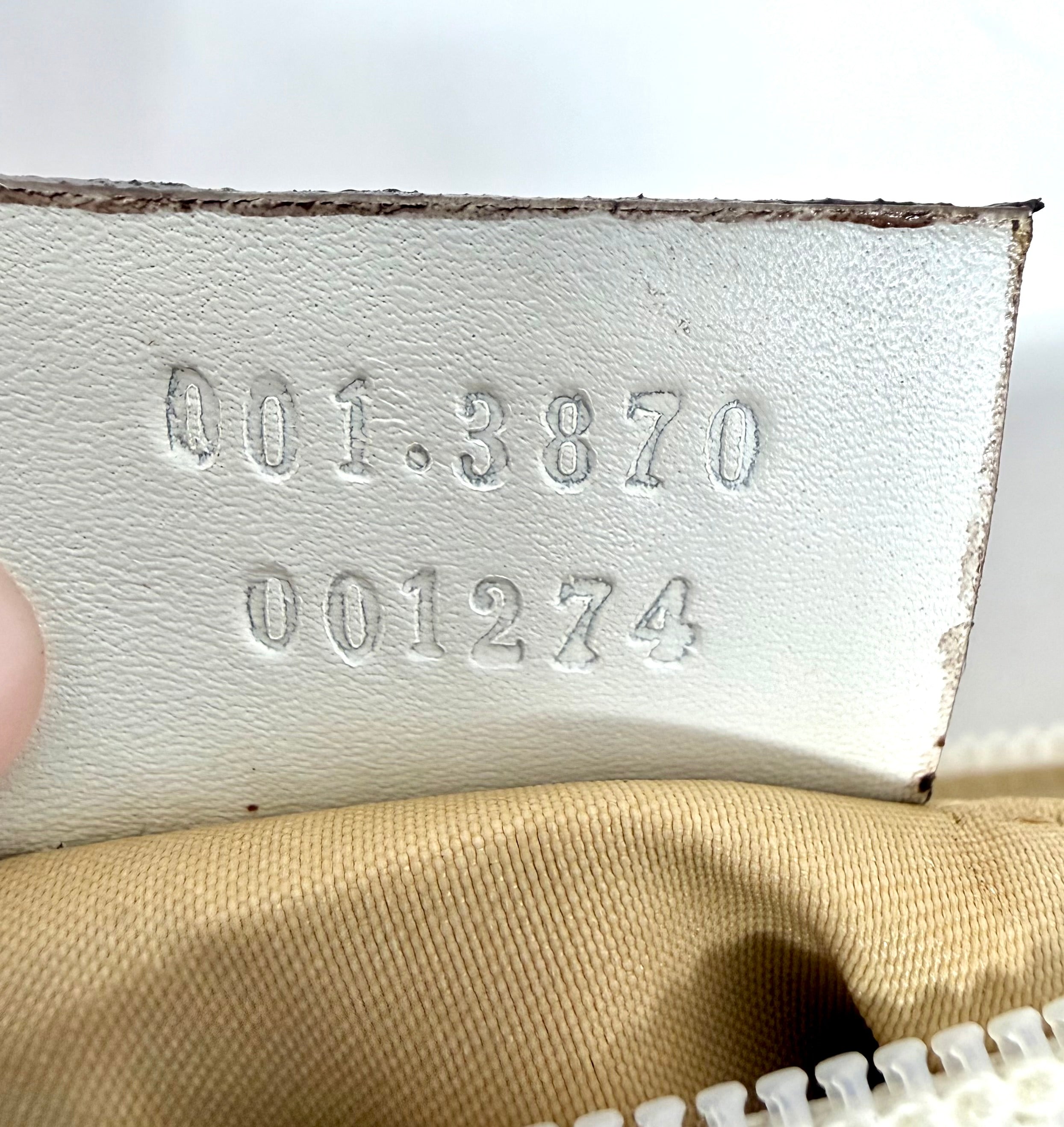 Gucci GG Canvas Bamboo Handle Pochette in Beige & White