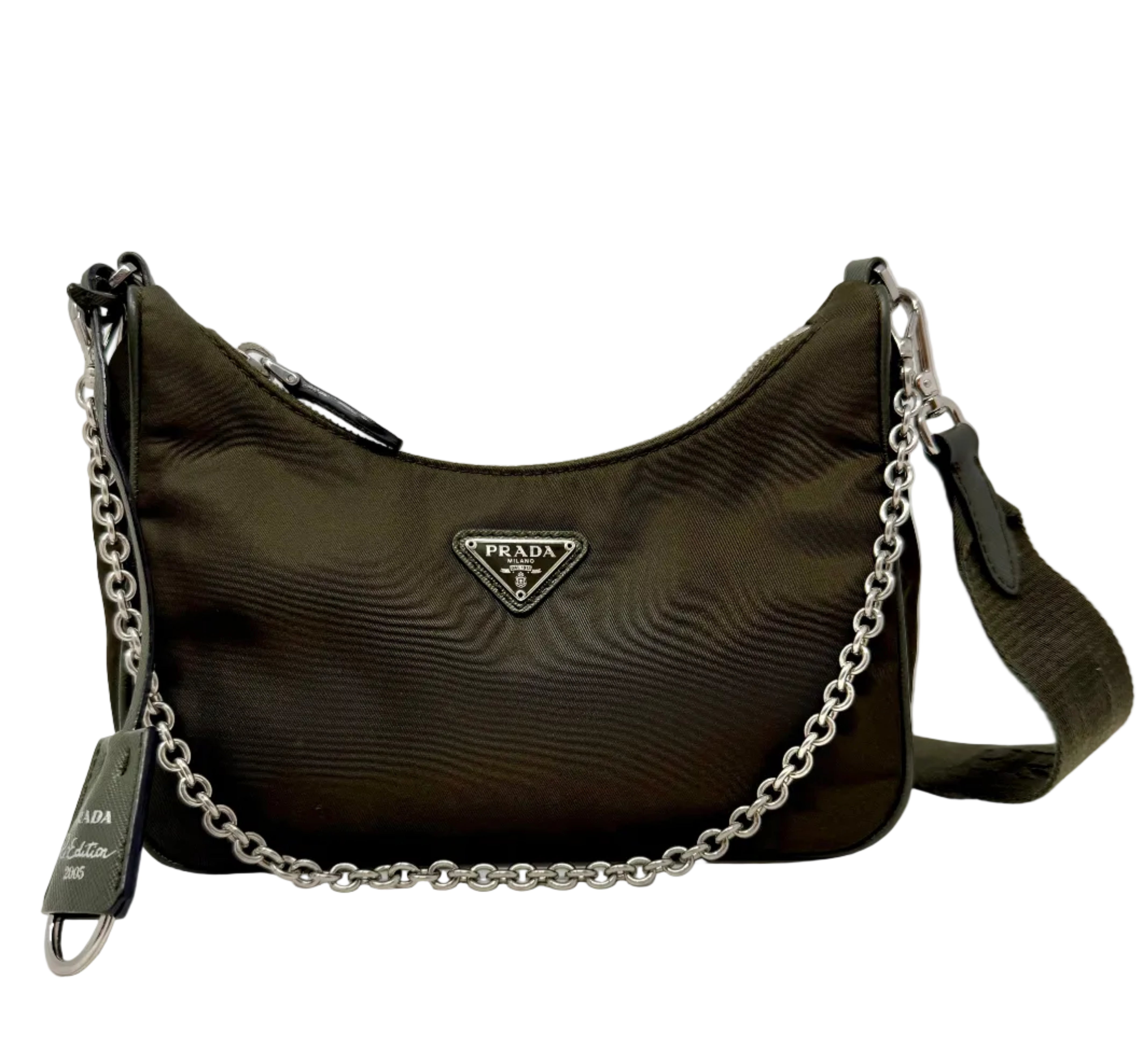 Prada Re-Edition 2005 Nylon Shoulder Bag in Deep Green