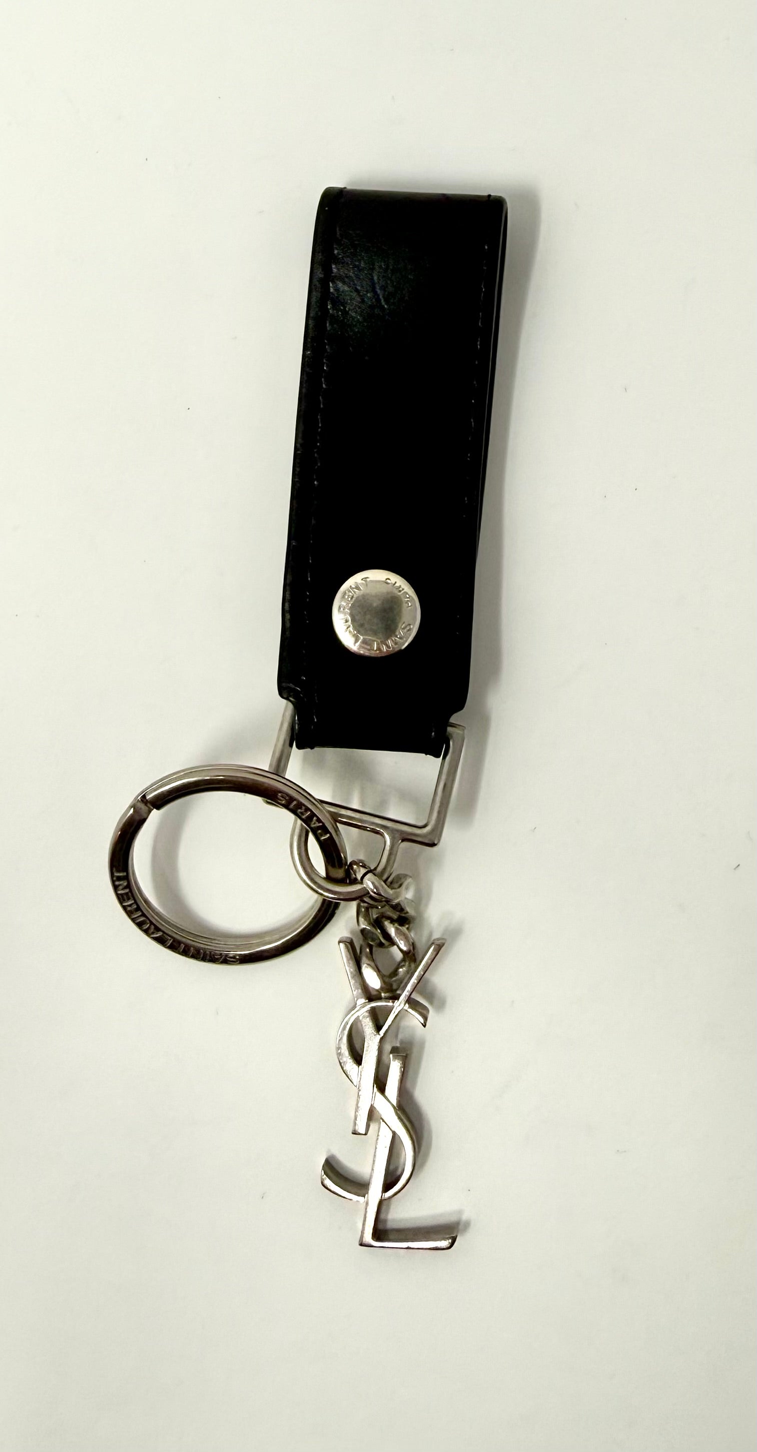 Saint Laurent Cassandre Black Leather Key Ring