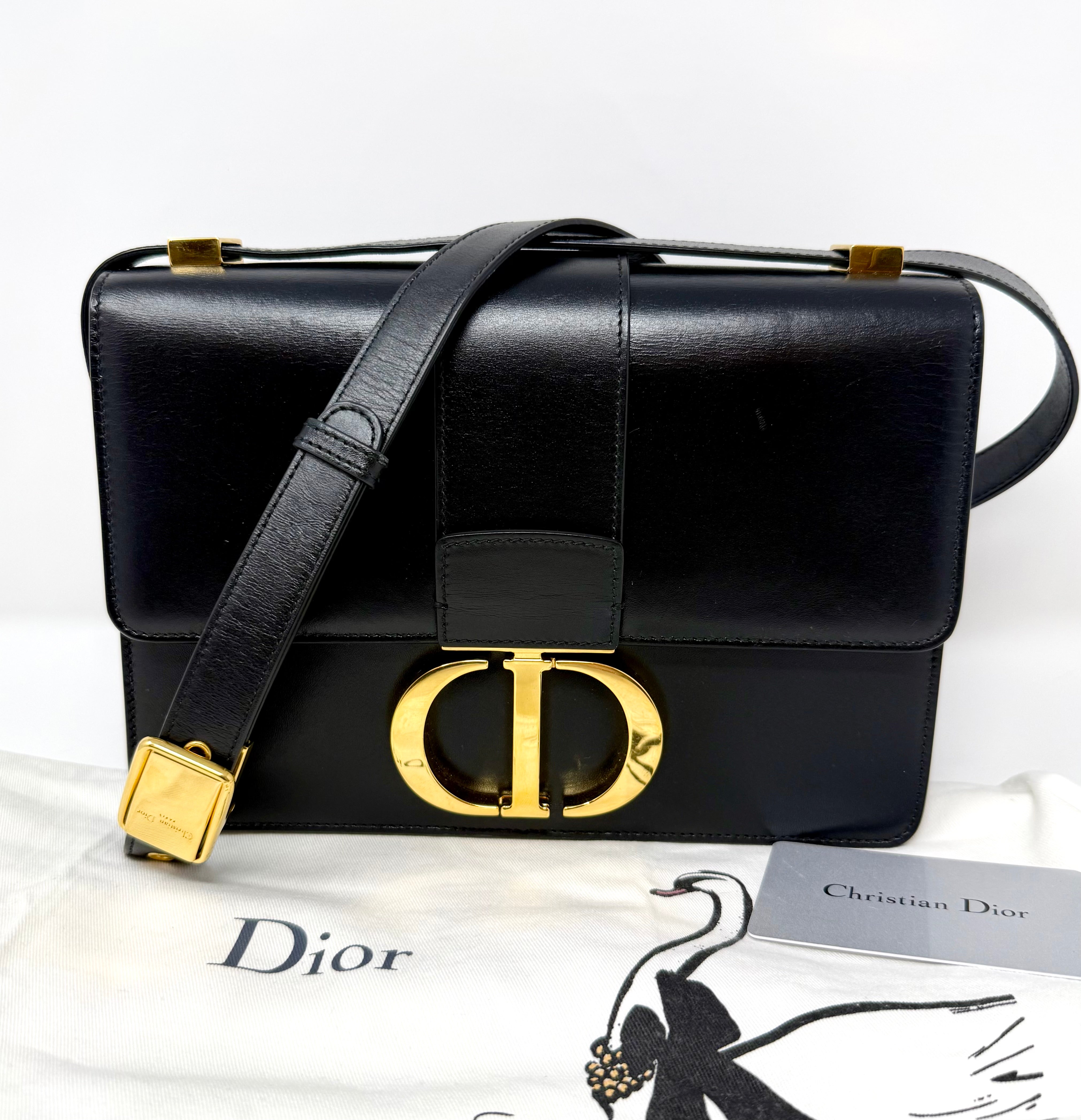 Christian Dior 30 Montaigne Flap Bag – Black Box Calfskin, Gold Hardware