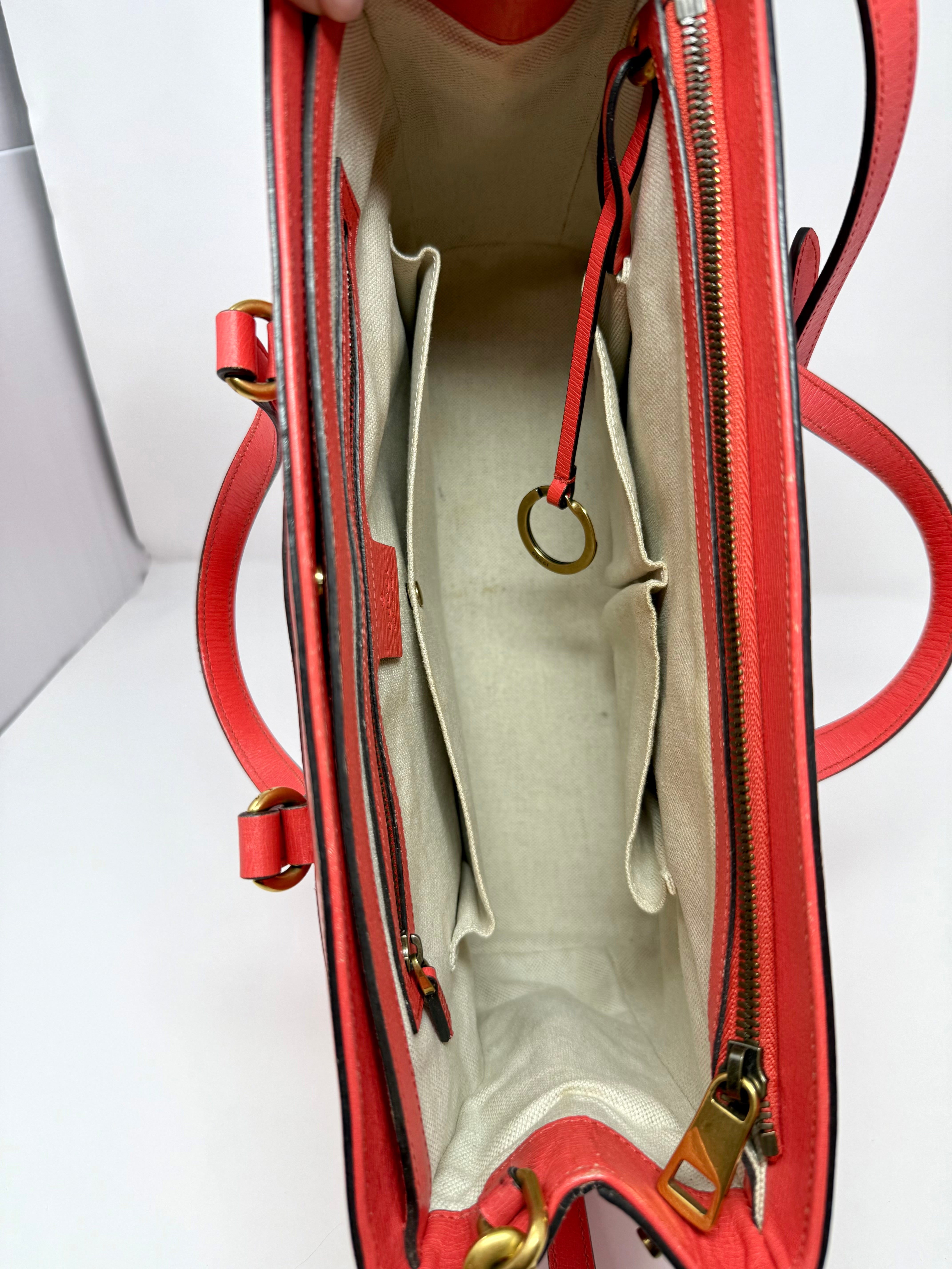 Gucci Bright Bit Medium Leather Tote in Coral