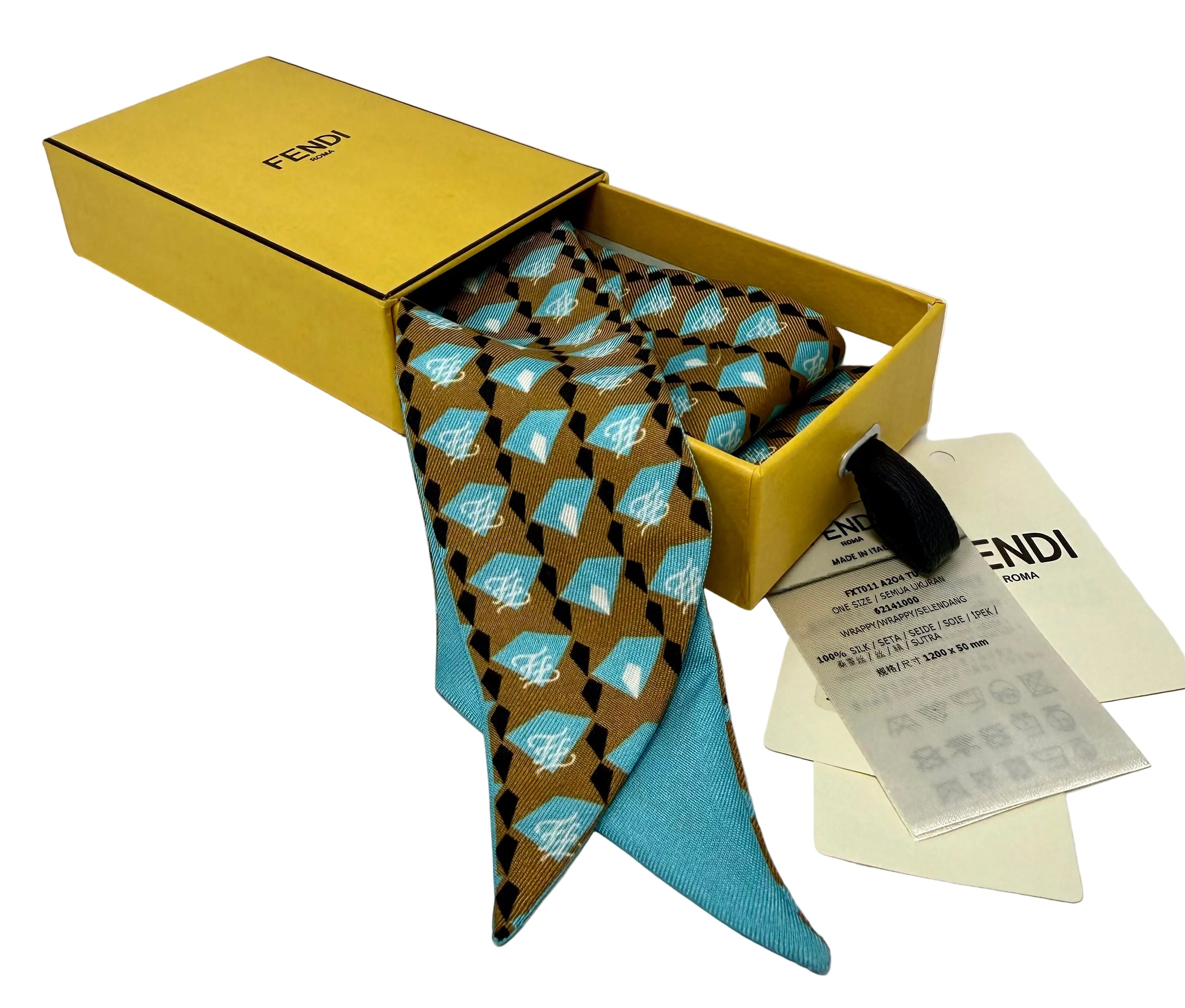 Fendi Graffiti Wrappy Silk Bandeau – Brown & Turquoise