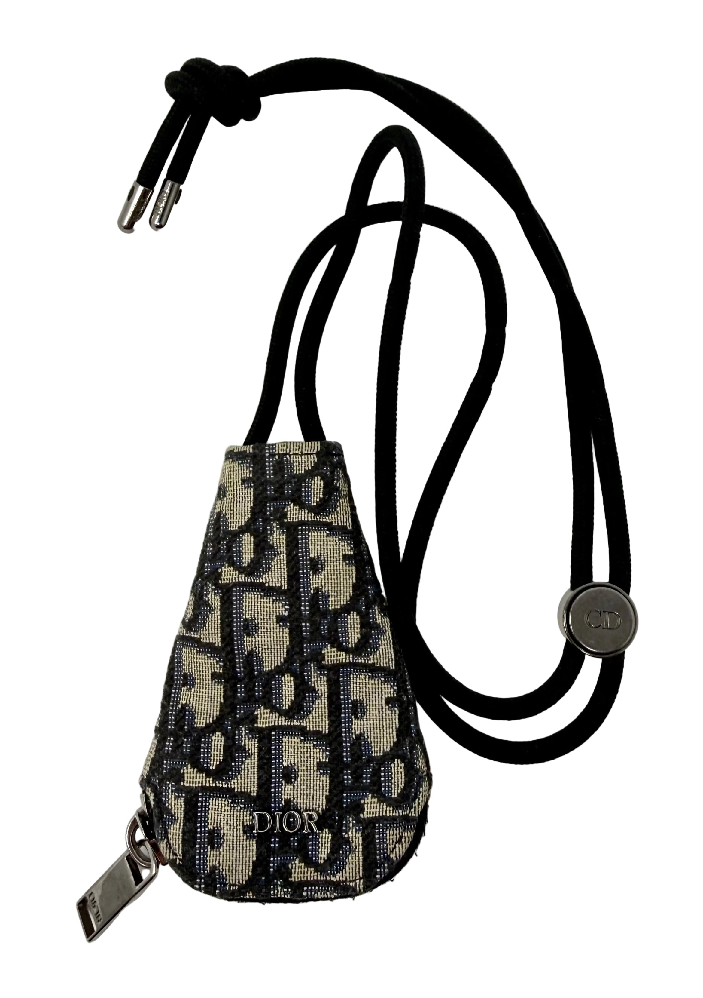 Dior Oblique Zipped Key Pouch with Adjustable Cord – Navy & Beige