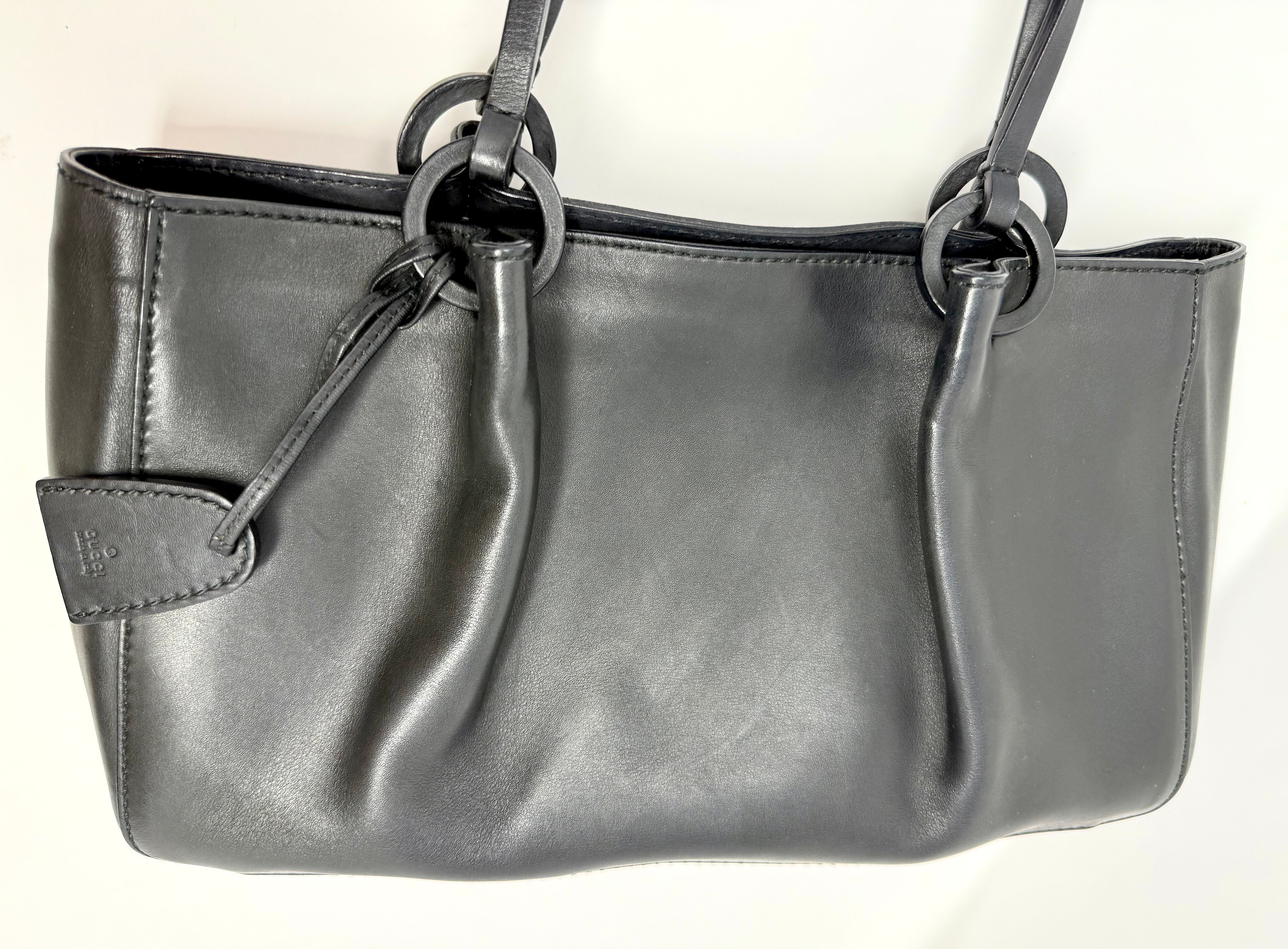 Vintage Gucci Vitello Black Calfskin Tote with Pouch