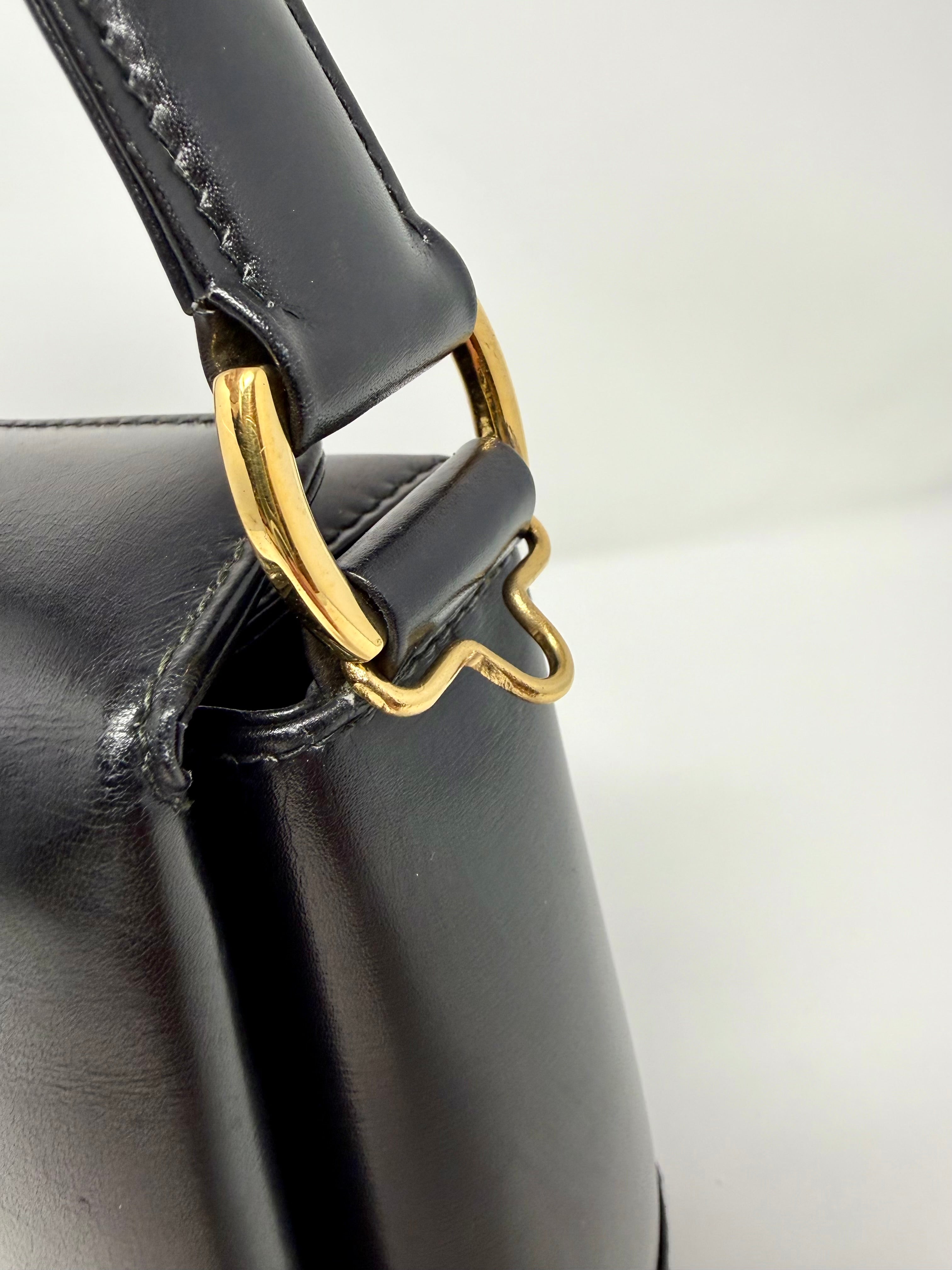 Vintage Gucci Bamboo 2-Way Top Handle Bag Black Leather
