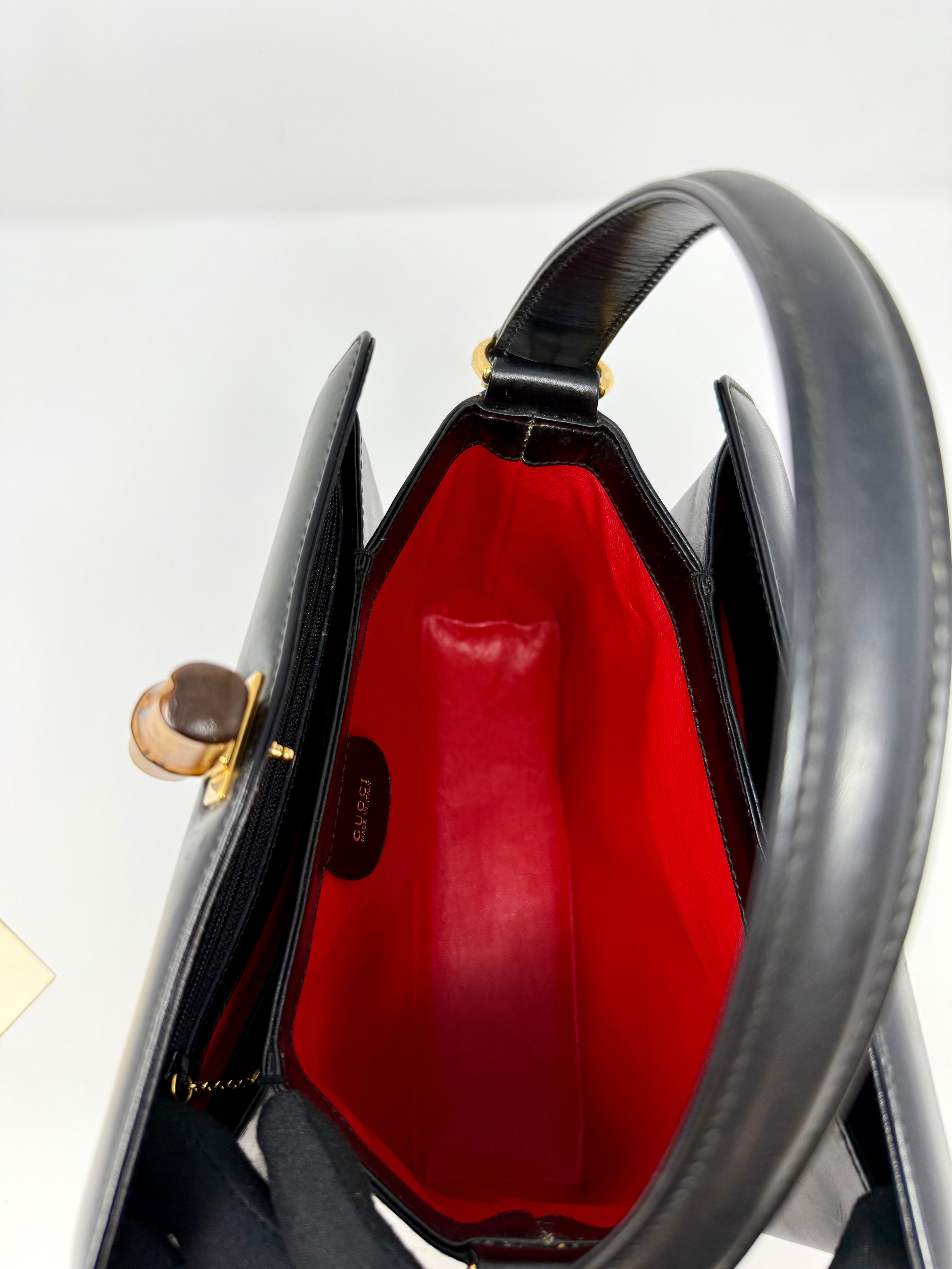 Vintage Gucci Bamboo 2-Way Top Handle Bag Black Leather