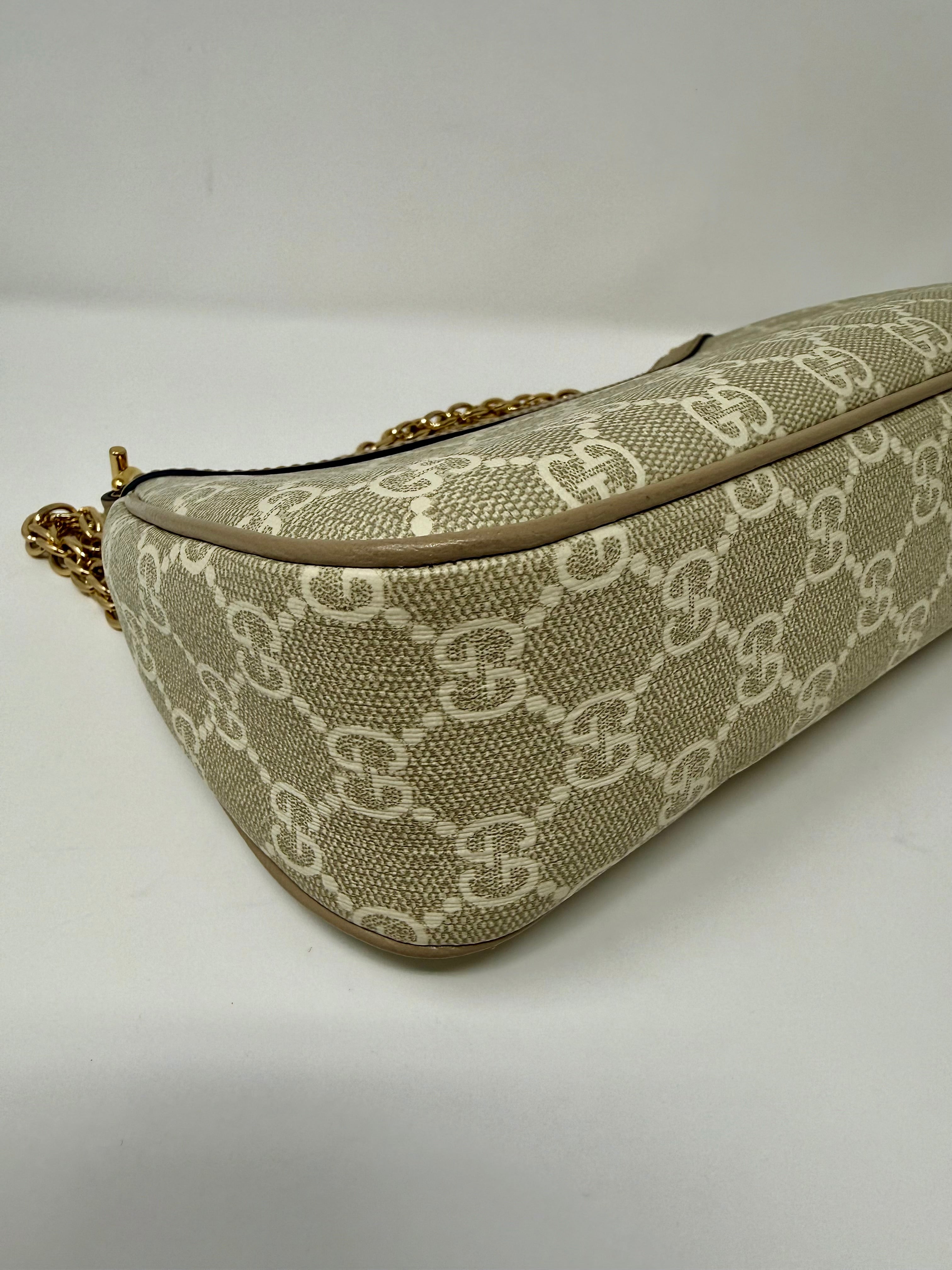 Gucci Ophidia Small Shoulder Bag – GG Supreme Monogram, Beige, Gold Hardware, Like New
