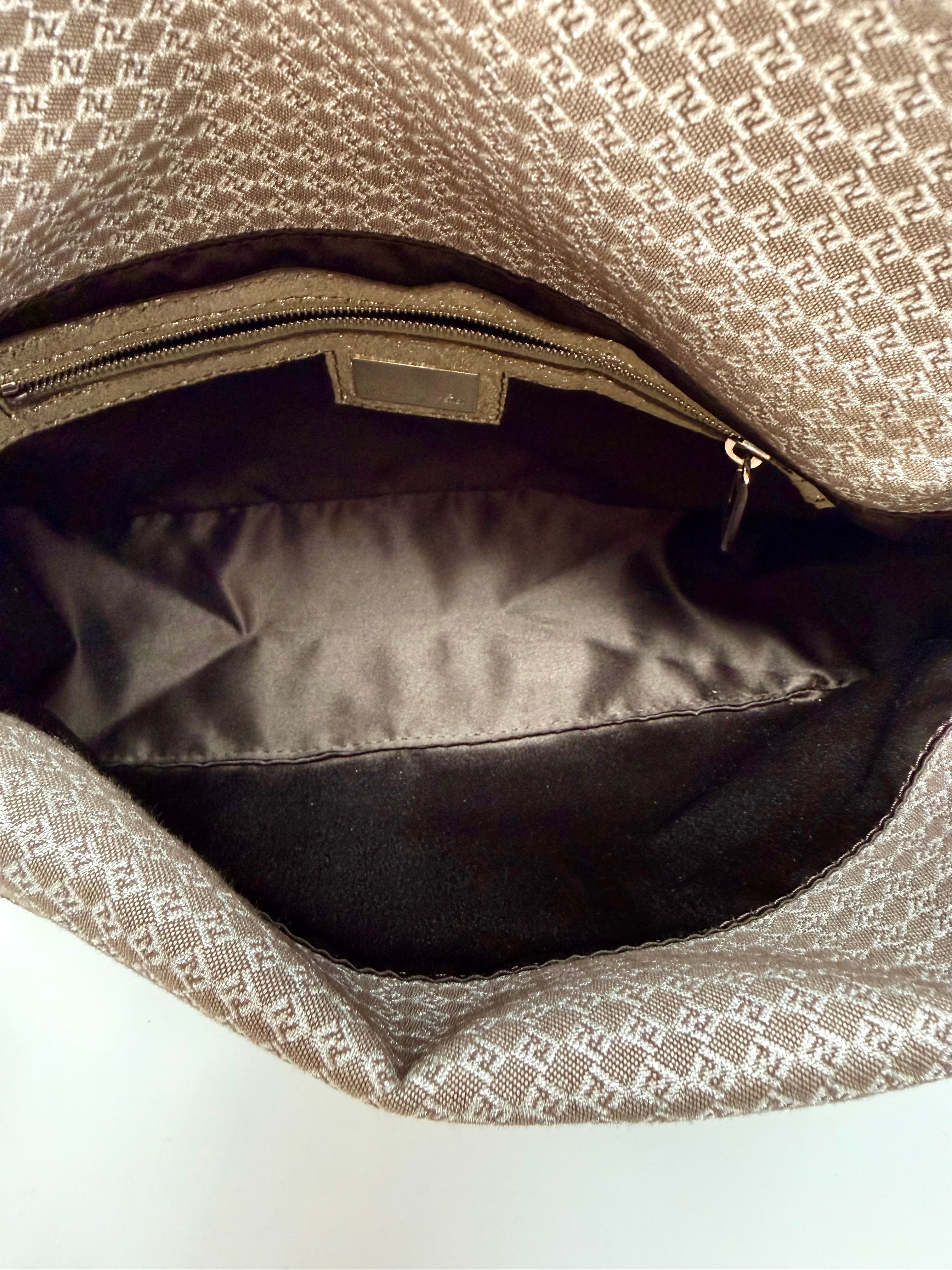 Fendi Vintage Champagne Metallic Zucchino Forever Baguette Shoulder Bag