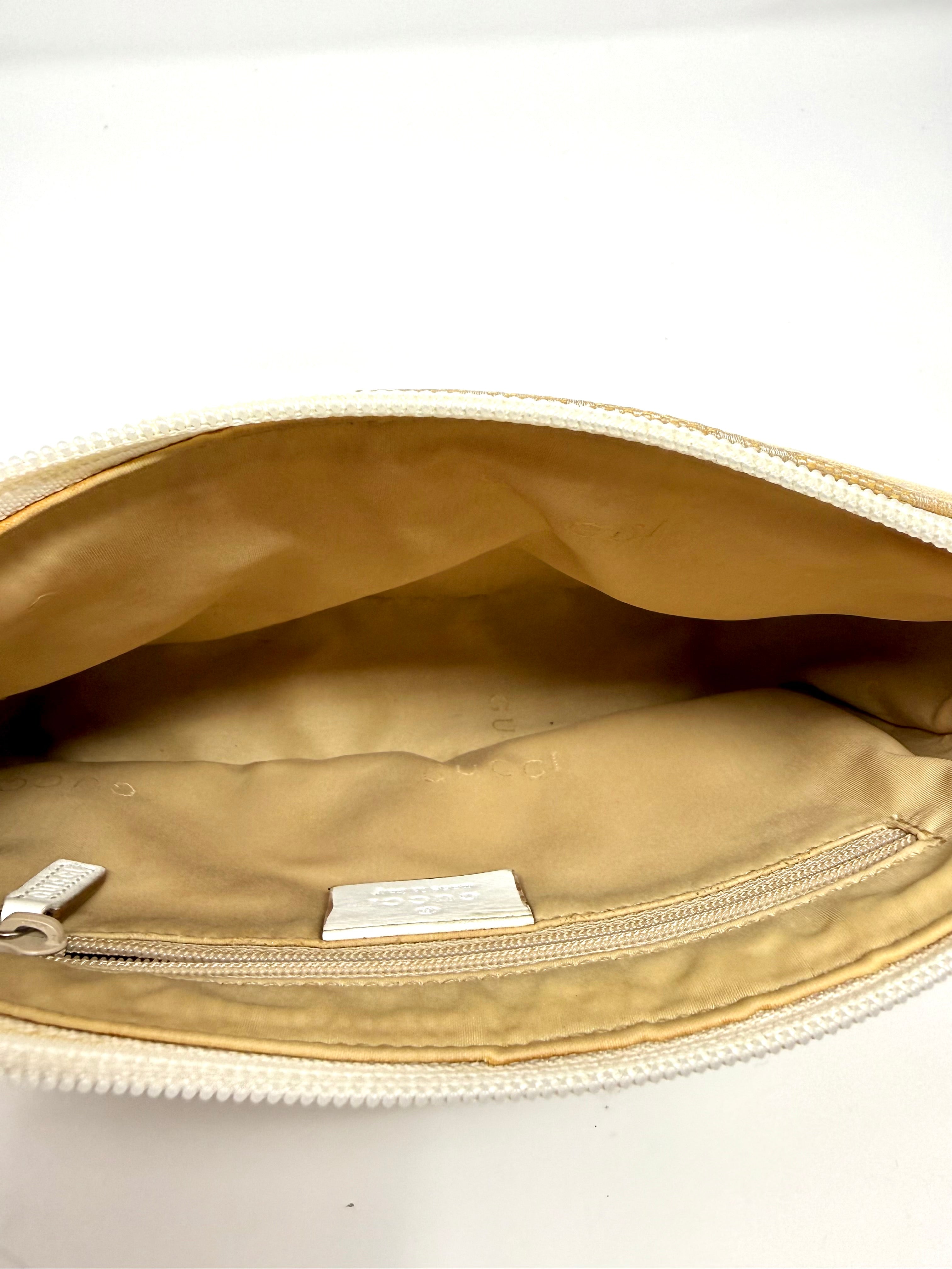 Gucci GG Canvas Bamboo Handle Pochette in Beige & White