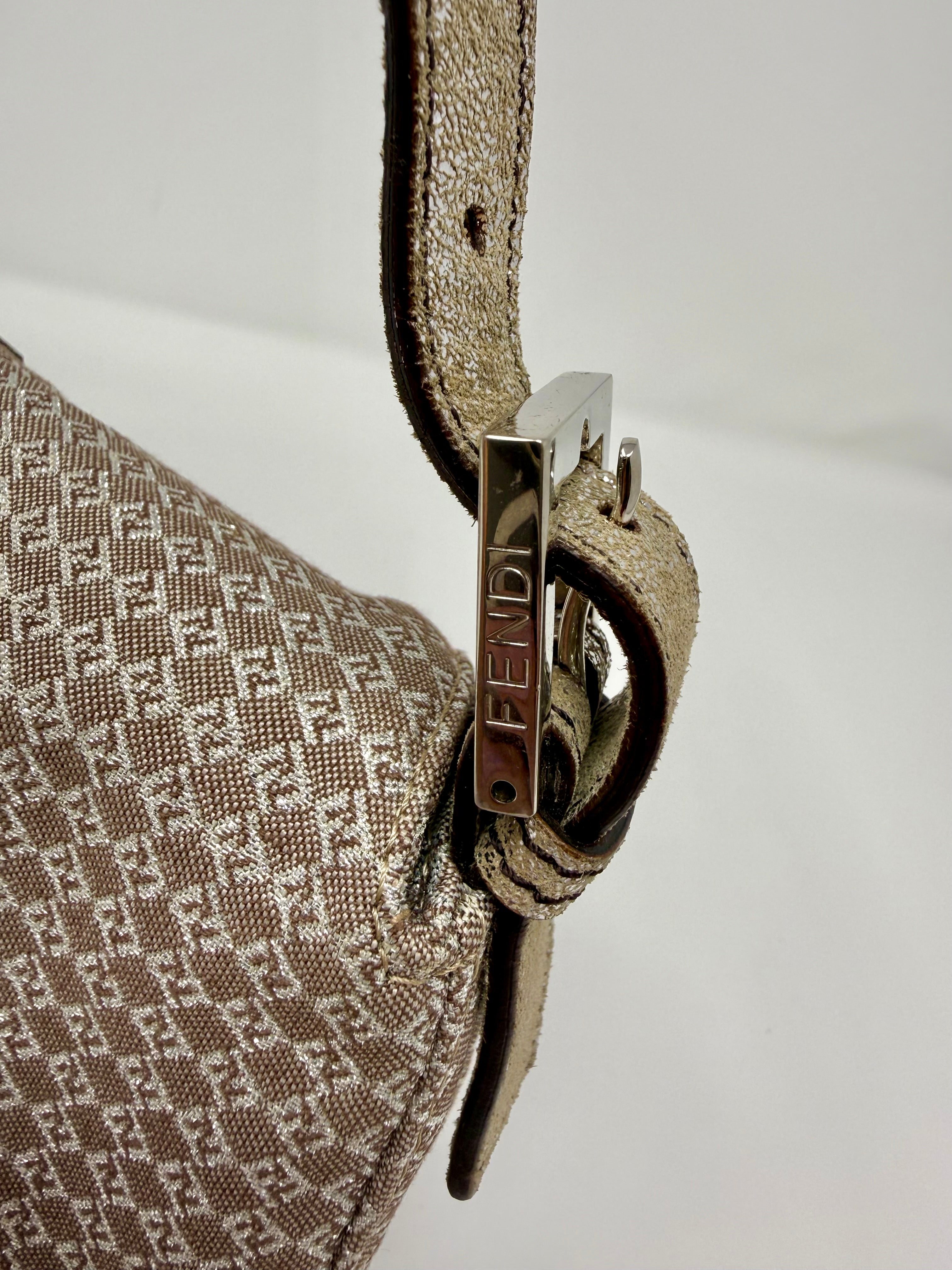 Fendi Vintage Champagne Metallic Zucchino Forever Baguette Shoulder Bag