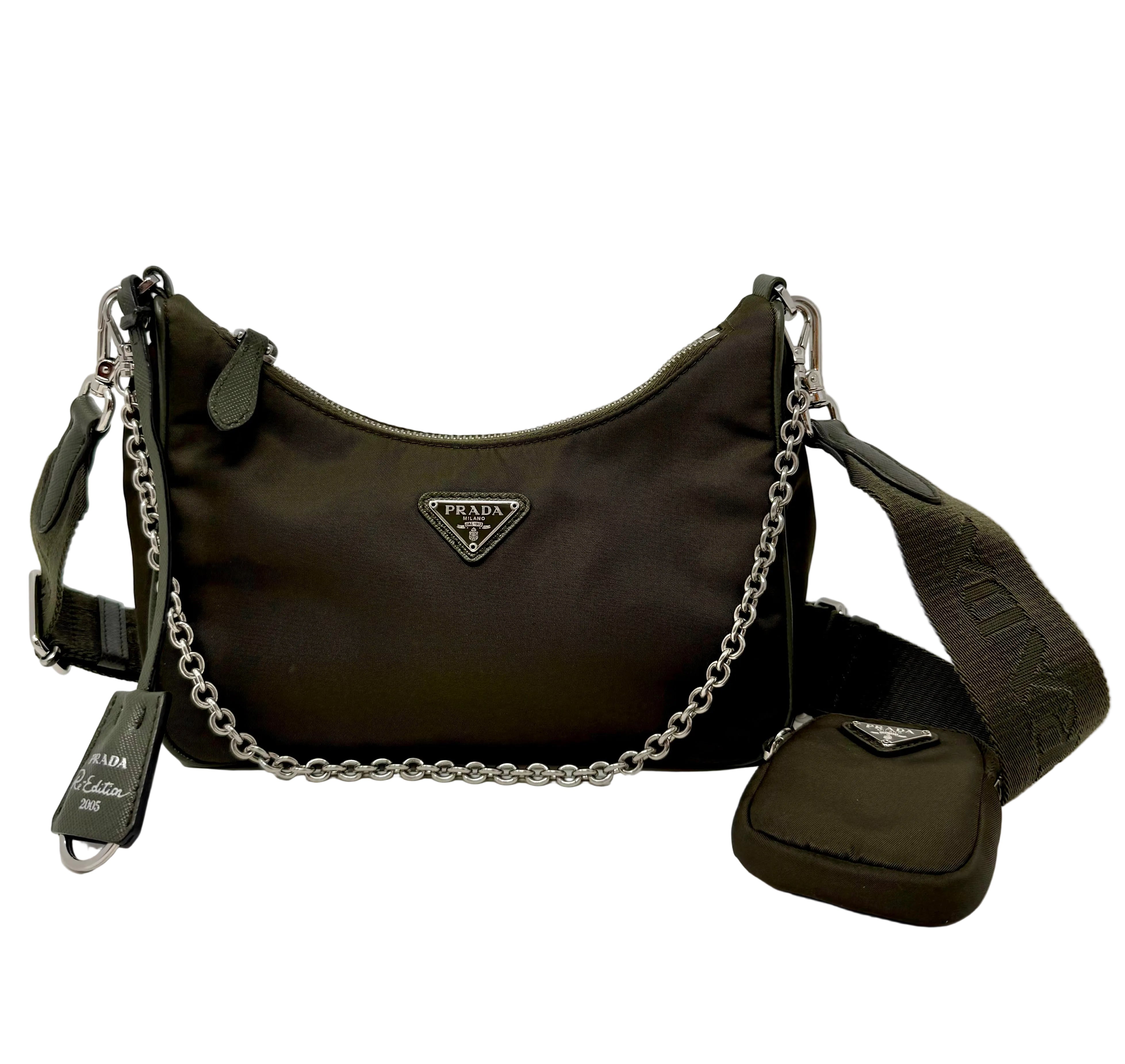 Prada Re-Edition 2005 Nylon Shoulder Bag in Deep Green
