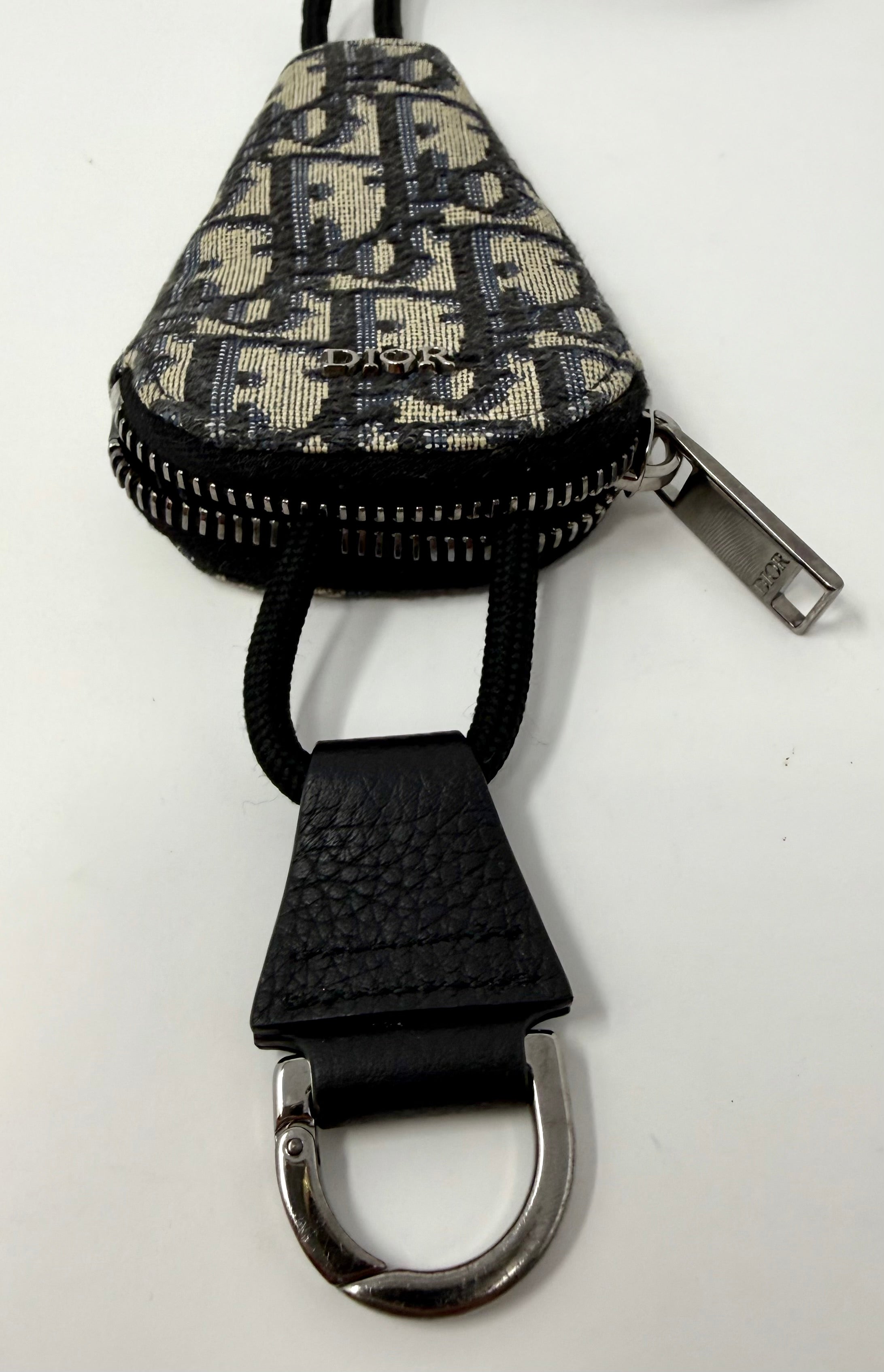 Dior Oblique Zipped Key Pouch with Adjustable Cord – Navy & Beige