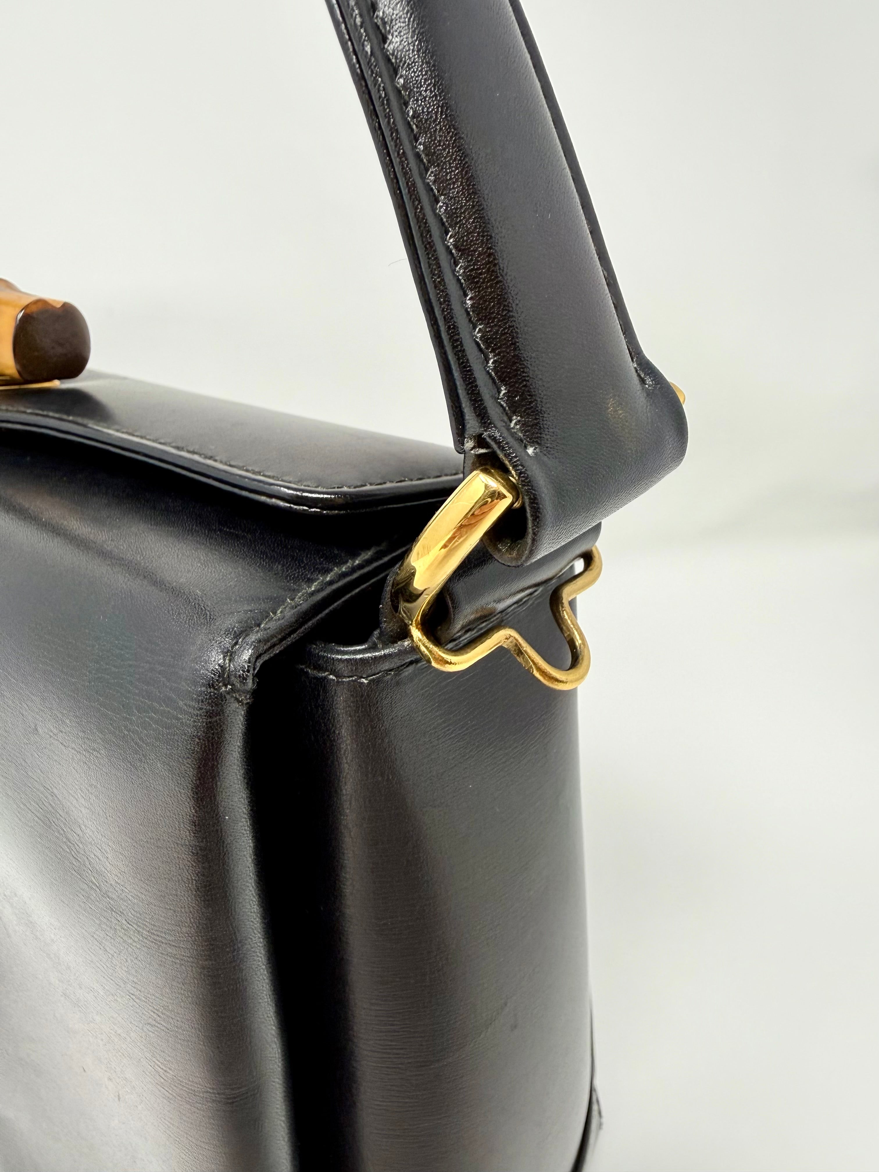 Vintage Gucci Bamboo 2-Way Top Handle Bag Black Leather