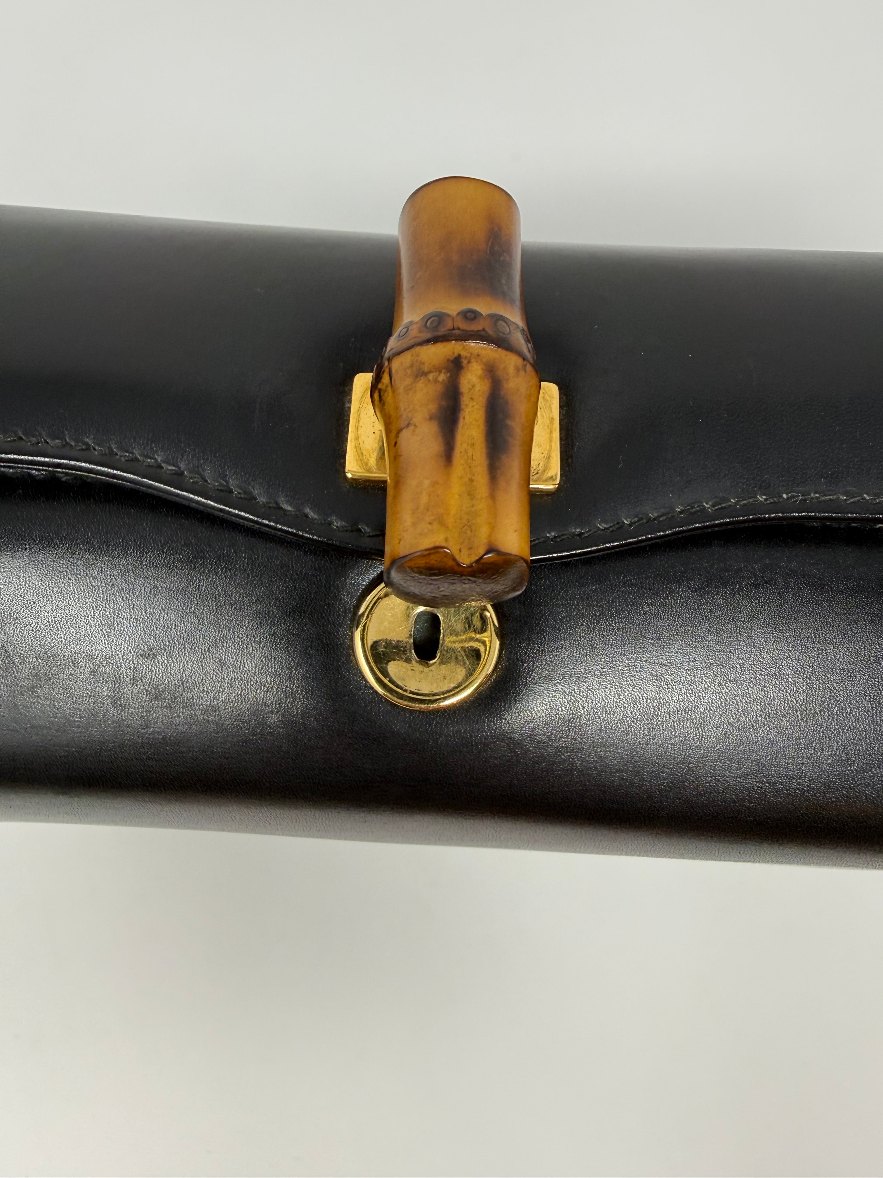 Vintage Gucci Bamboo 2-Way Top Handle Bag Black Leather