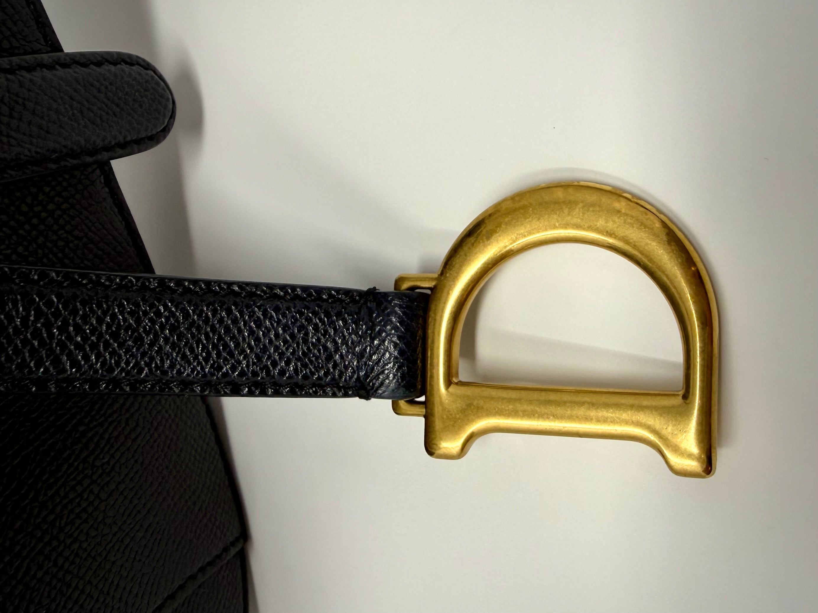 Christian Dior Mini Saddle Bag — Black Grained Calfskin with Strap (2022)