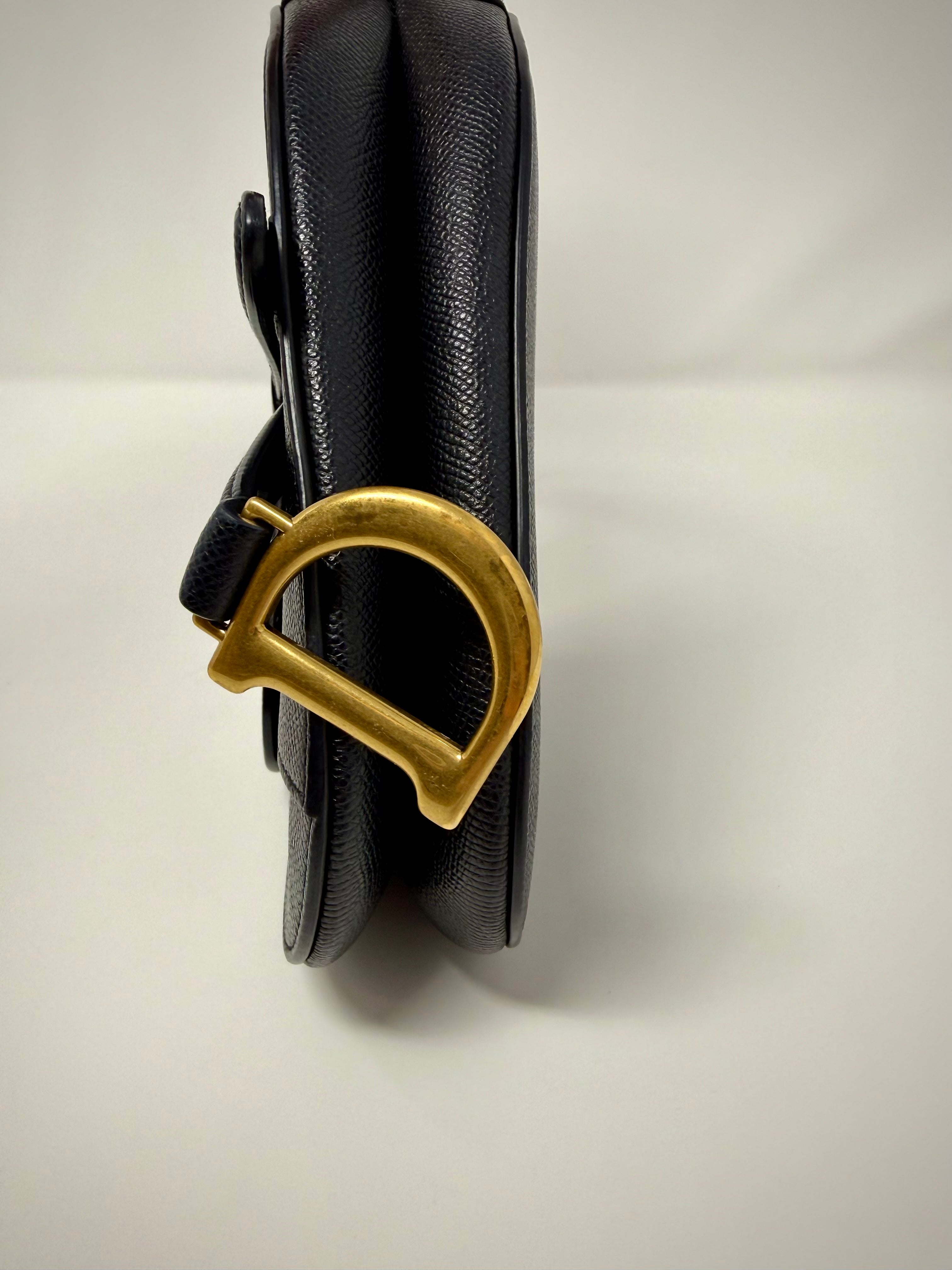 Christian Dior Mini Saddle Bag — Black Grained Calfskin with Strap (2022)