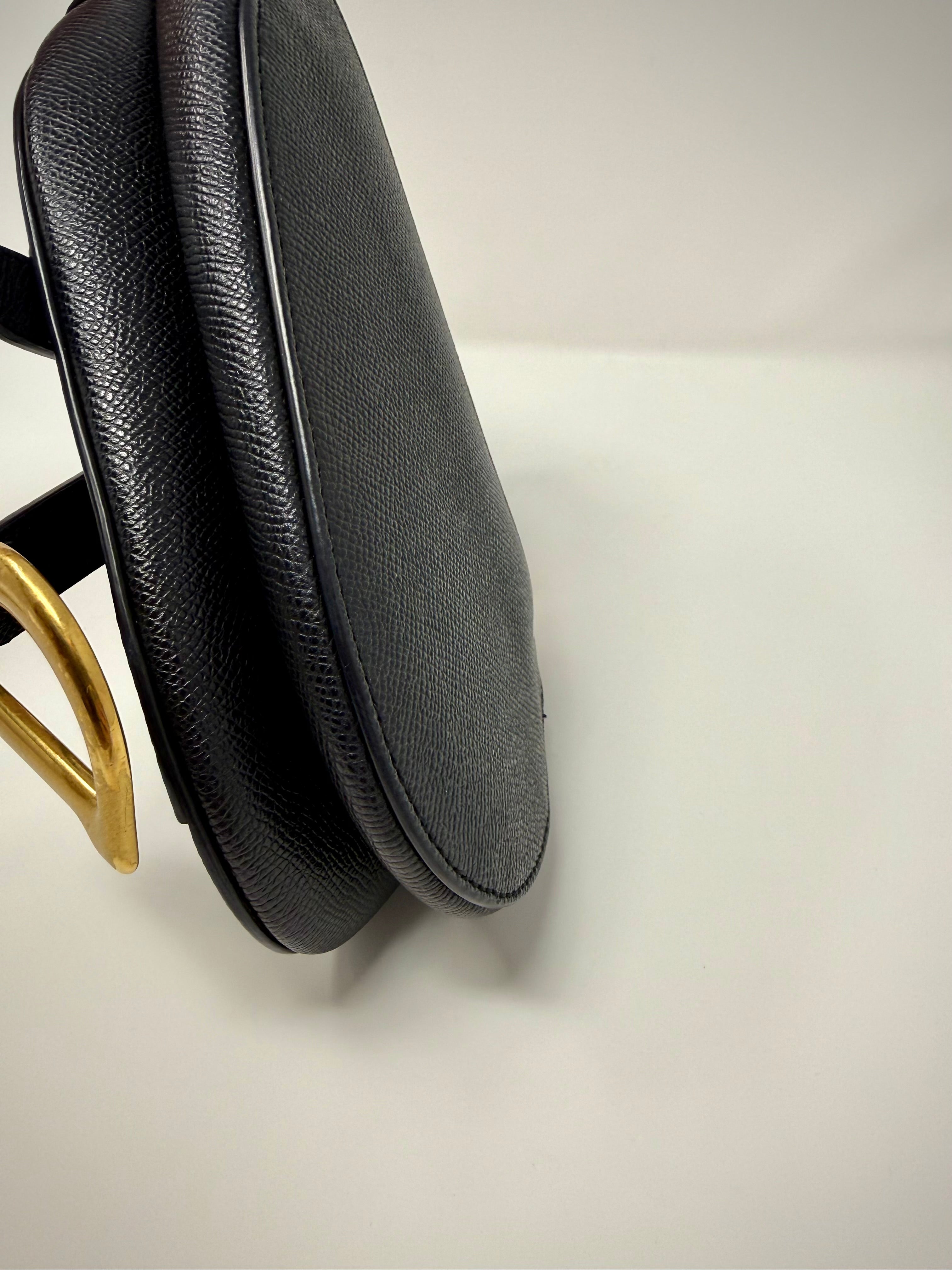 Christian Dior Mini Saddle Bag — Black Grained Calfskin with Strap (2022)