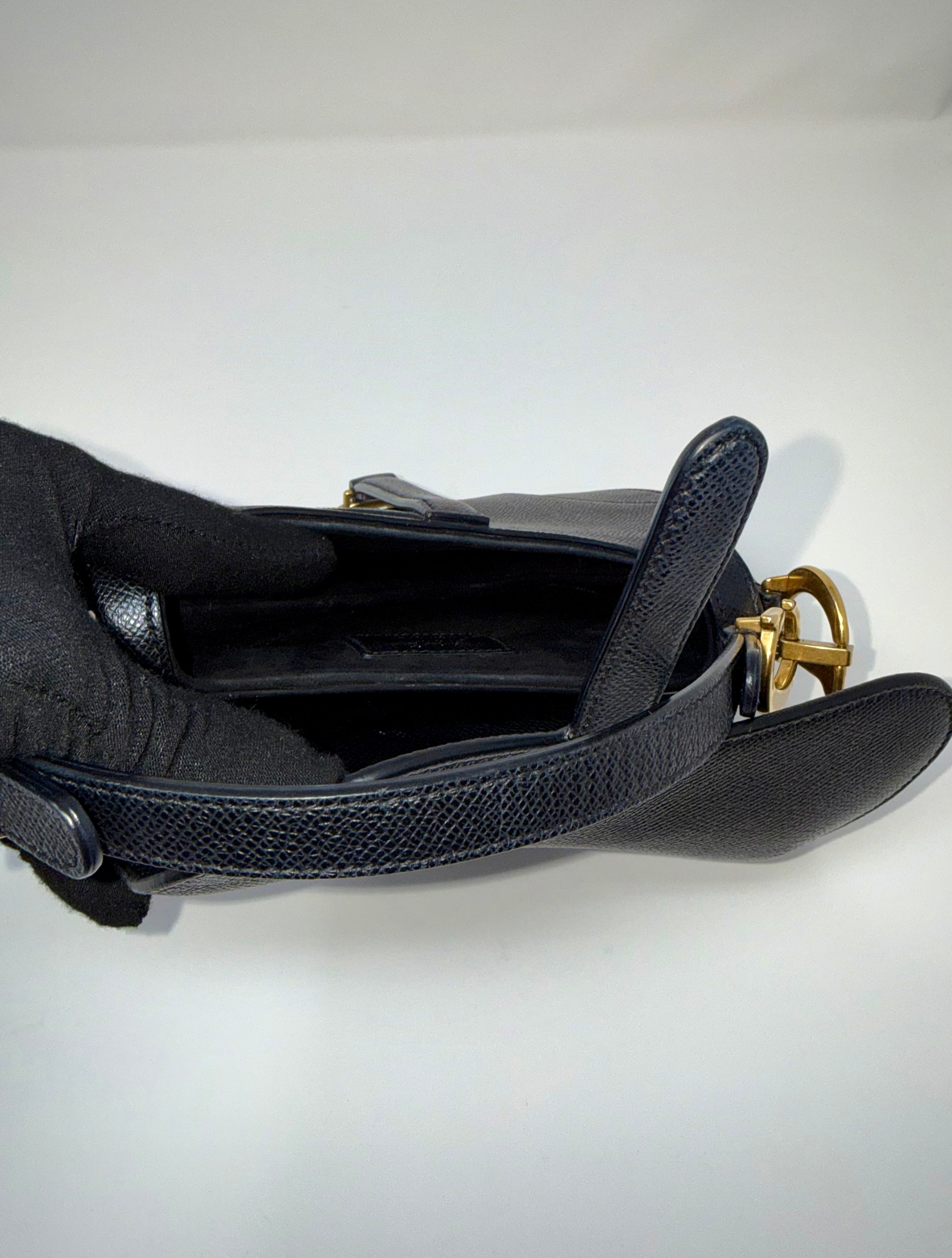 Christian Dior Mini Saddle Bag — Black Grained Calfskin with Strap (2022)