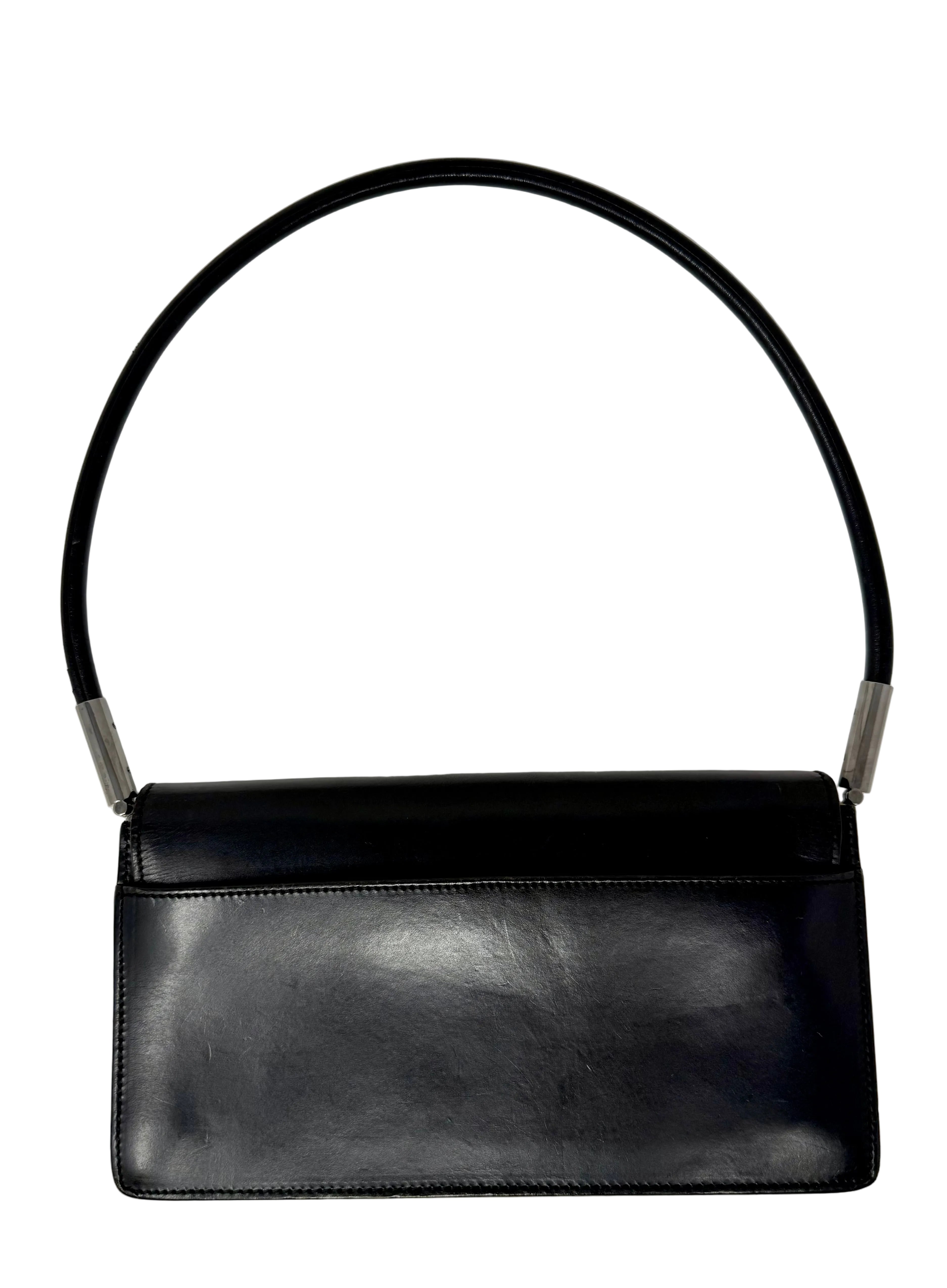Gucci Vintage Black Leather Interlocking G Shoulder Bag