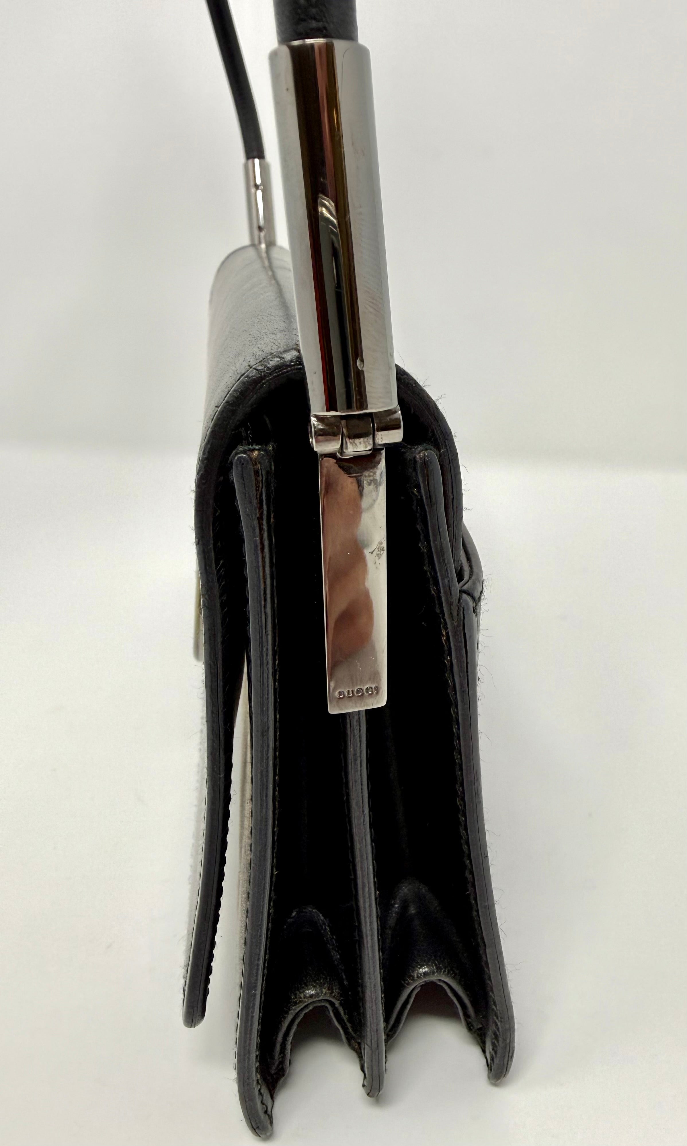 Gucci Vintage Black Leather Interlocking G Shoulder Bag