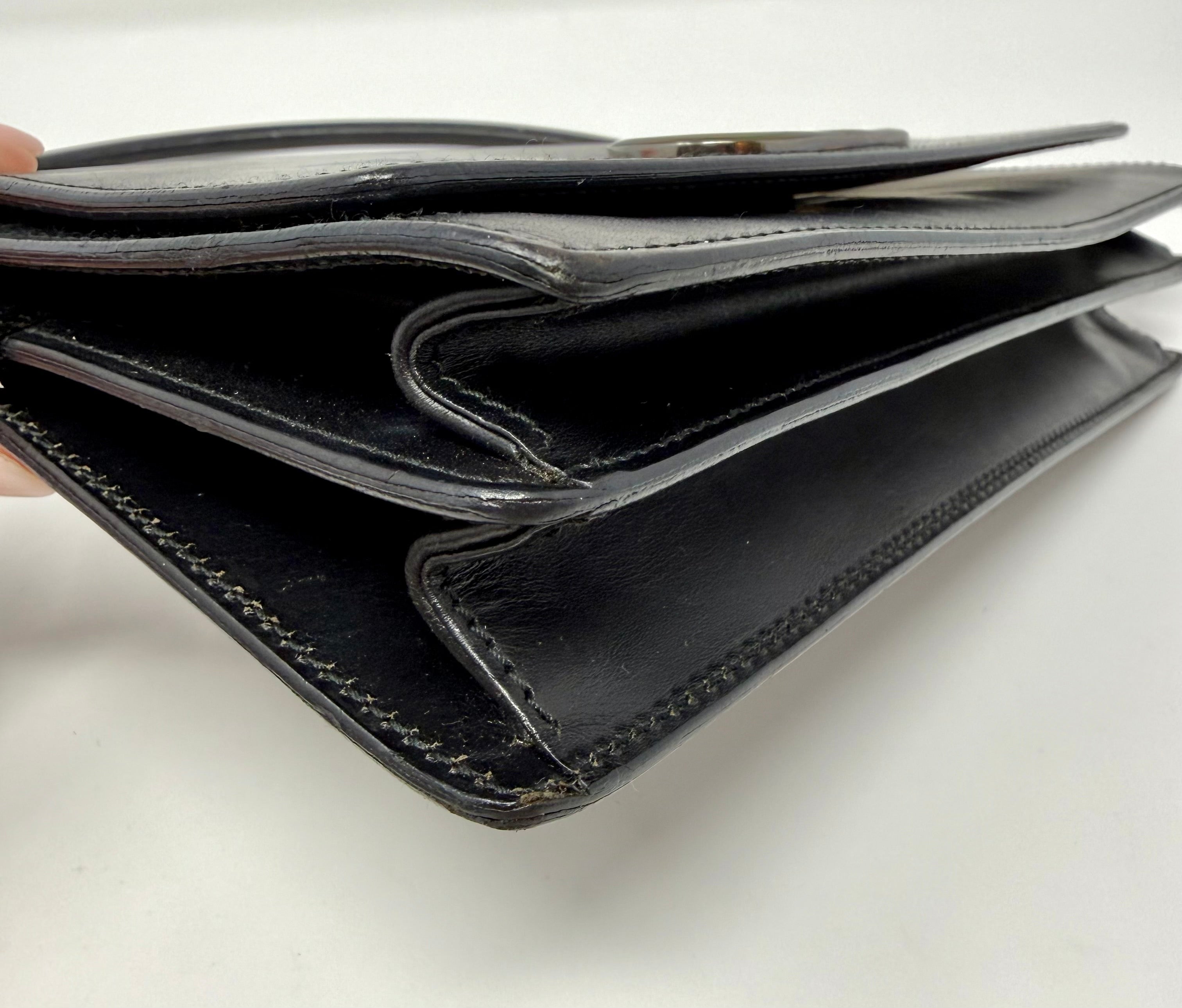 Gucci Vintage Black Leather Interlocking G Shoulder Bag