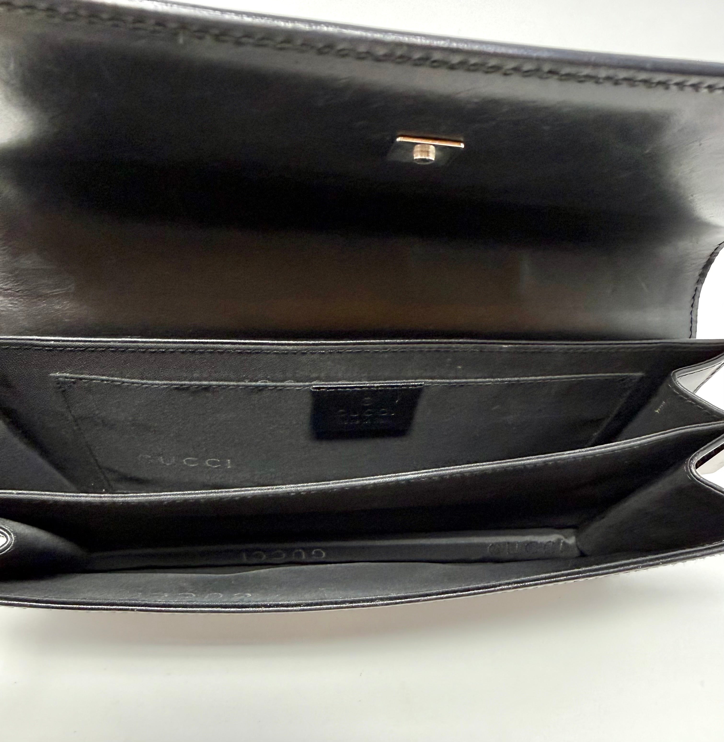 Gucci Vintage Black Leather Interlocking G Shoulder Bag